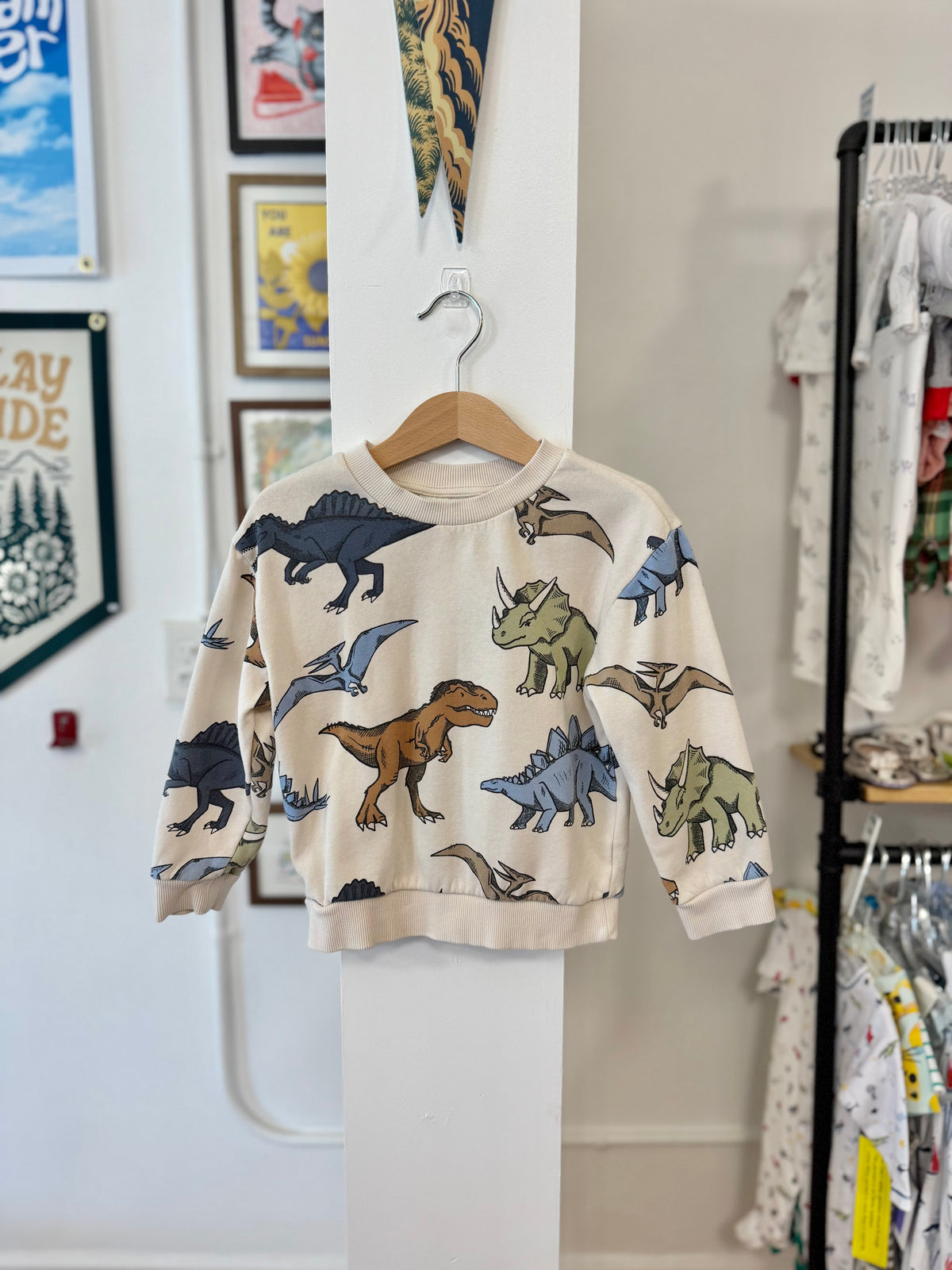 3-4, H&M, Cream, Dinosaur sweatshirt