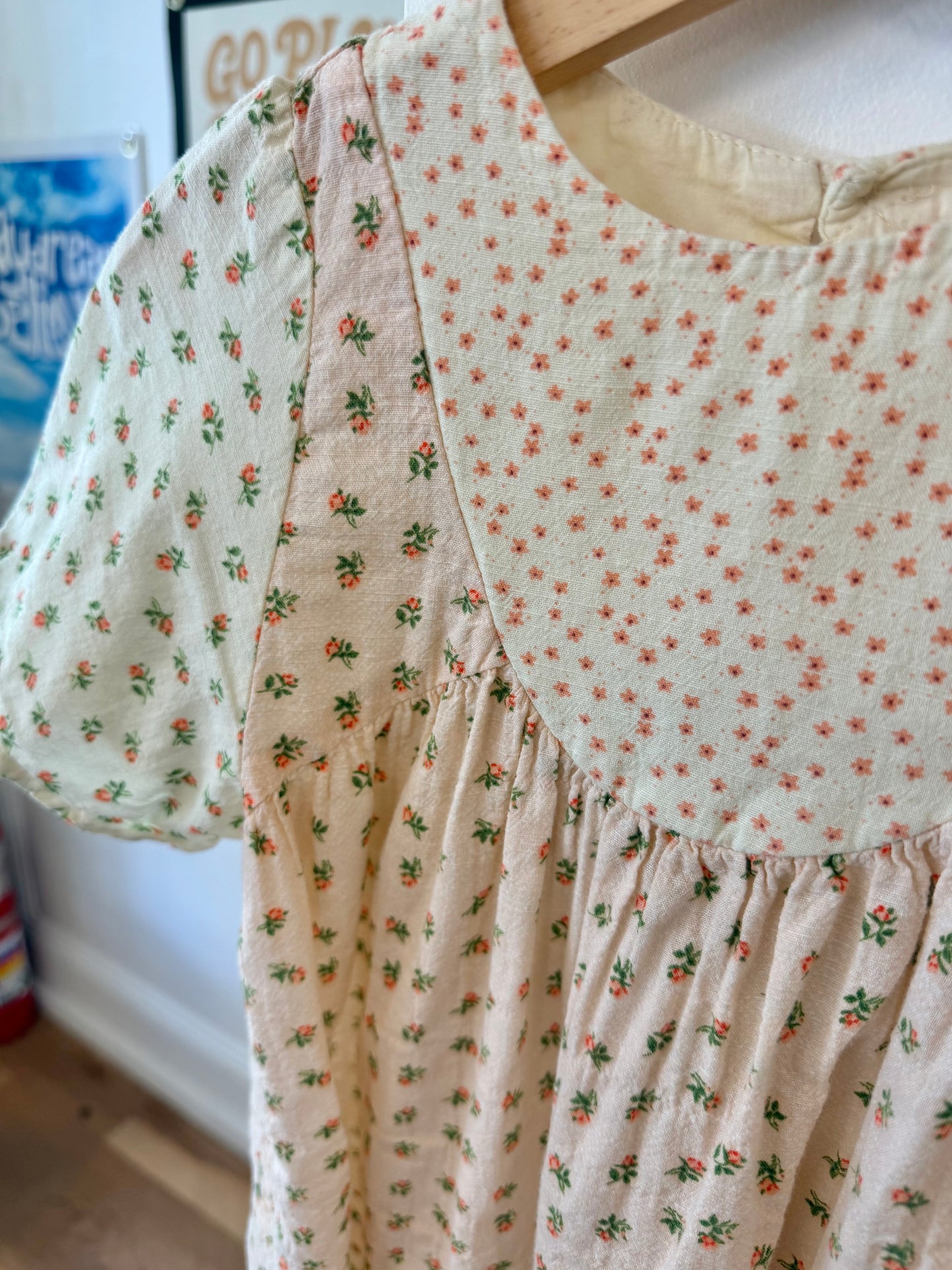 4-5, Zara, Pink, Patchwork floral short-sleeve dress