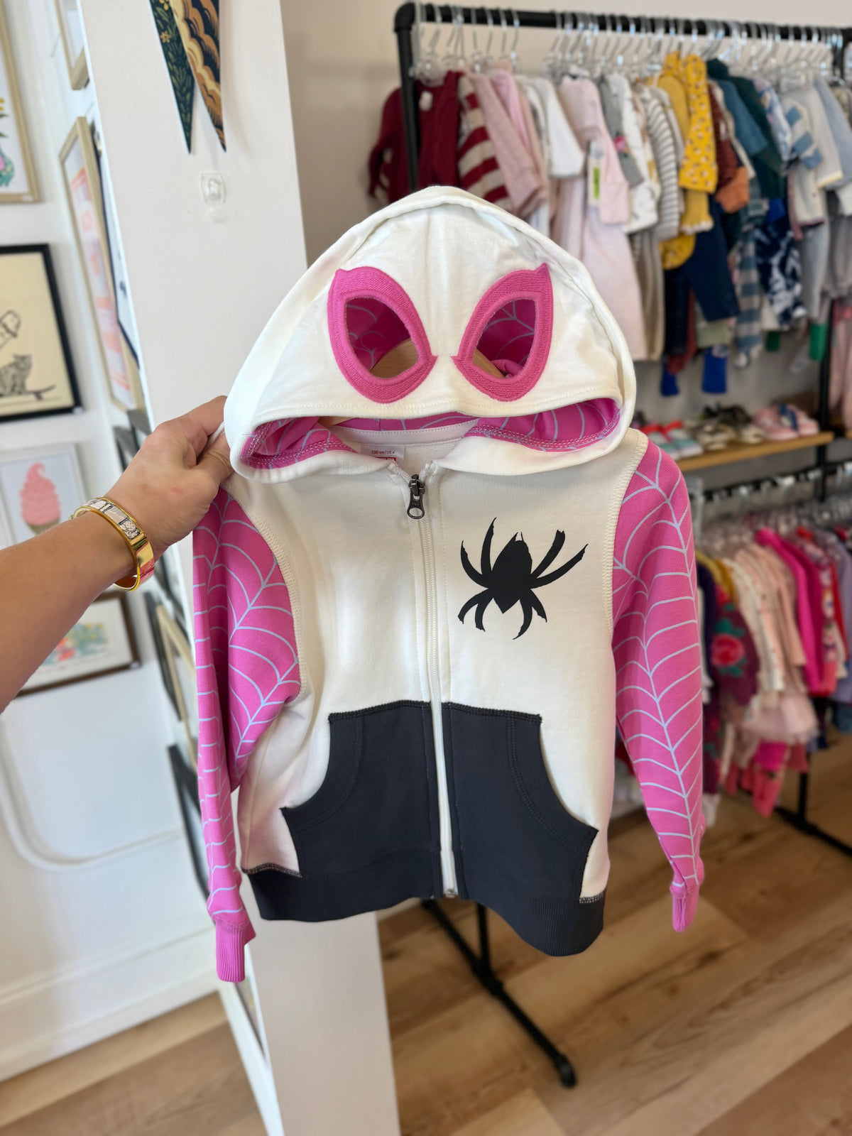4/4T, Hanna Andersson, White, NEW w/o tags - Marvel Ghost-Spider zip-up terry hoodie w/ eye mask