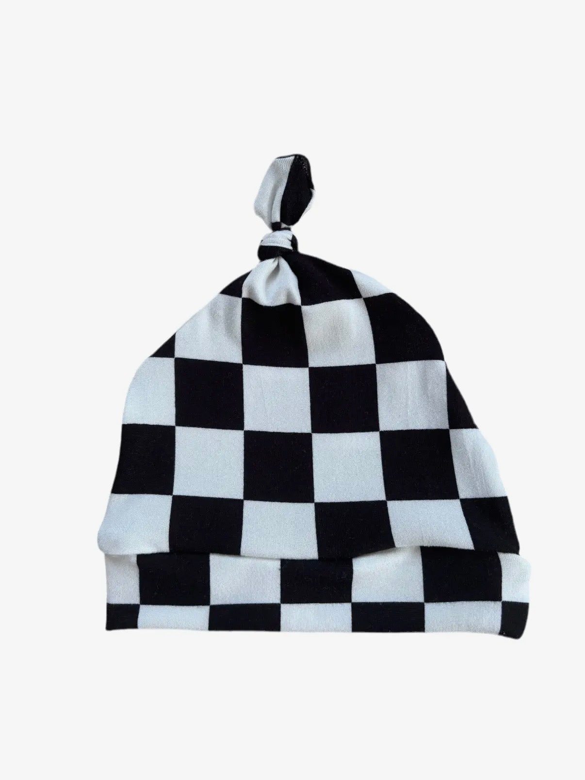 0-6 mo, Little Mae & Co, Black & White, Checkered Knotted Hat [jersey knit, wash cold & tumble dry low]