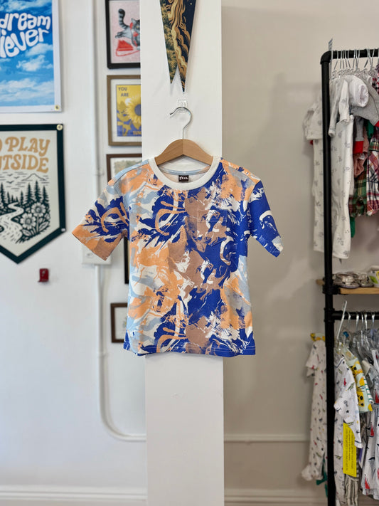 4/4T, Tea Collection, White, NEW w/ tags - Blue/orange marbled short-sleeve t-shirt