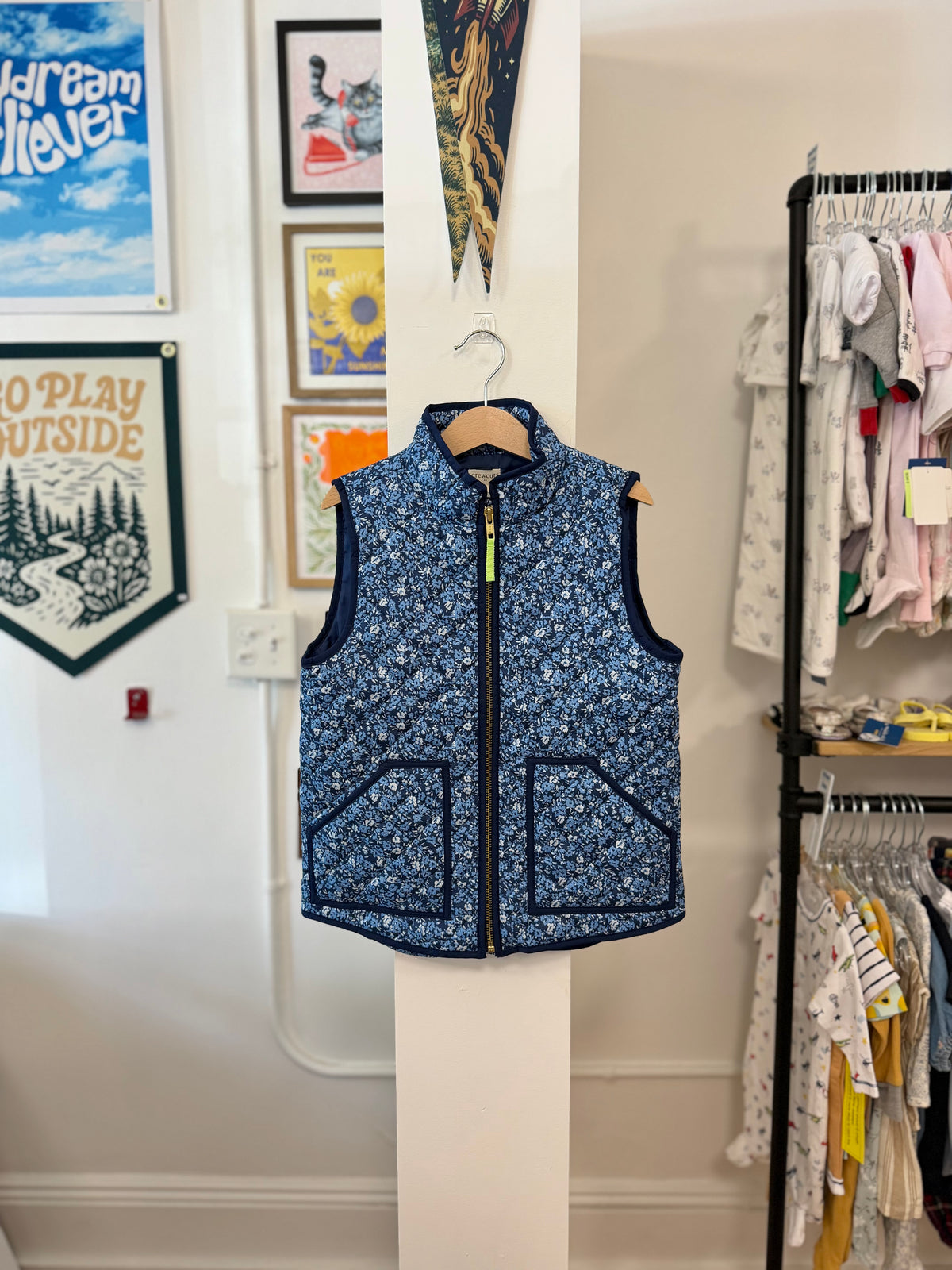 6-7, J.Crew Crewcuts, Blue, Quilted floral zip-up vest