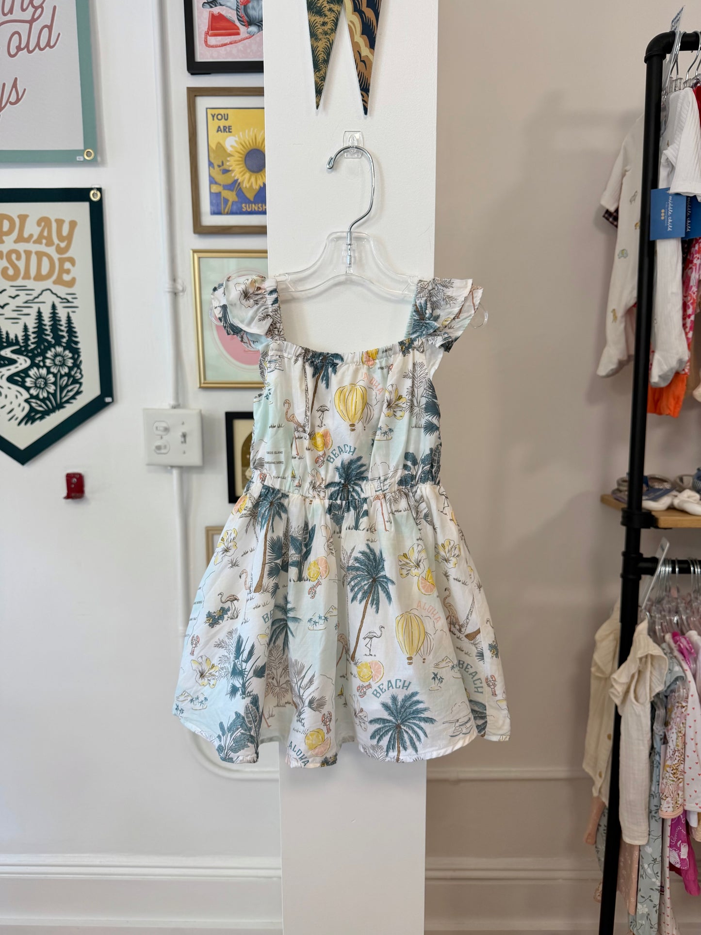 2/2T, Janie and Jack, White, Aloha print flutter strap dress