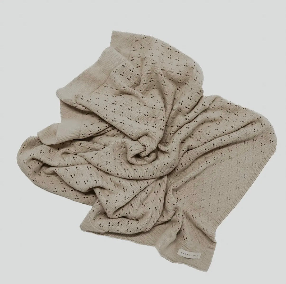 Little Mae & Co, Beige, Pointelle Knit Blanket, 42” x 36” [wash cold & tumble dry low]