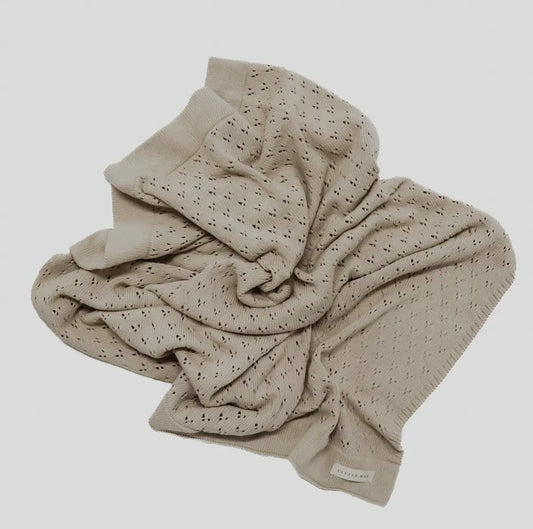 Little Mae & Co, Beige, Pointelle Knit Blanket, 42” x 36” [wash cold & tumble dry low]