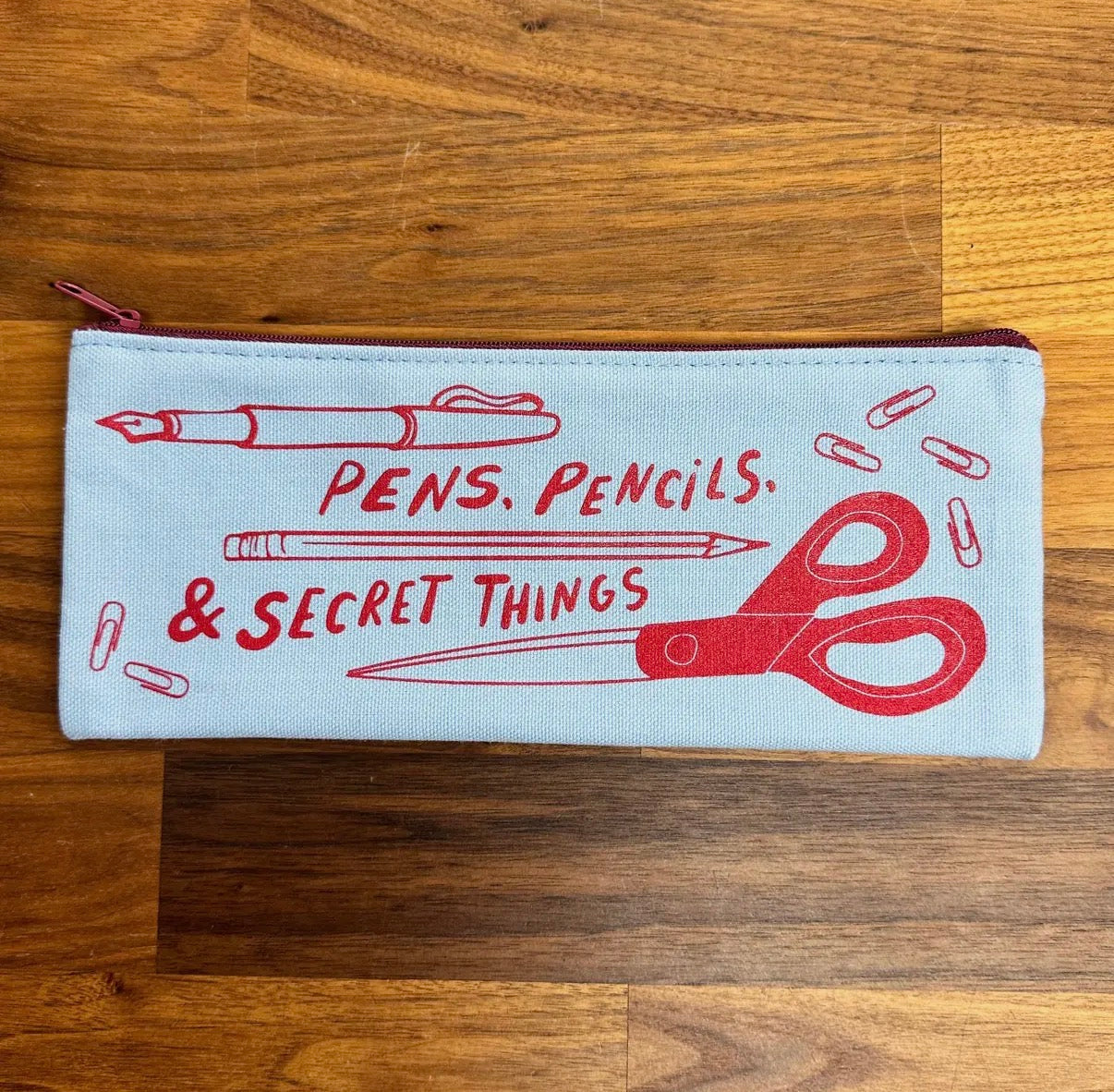 Wolf & Wren Press, "Pens, Pencils, & Secret Things" zip pencil pouch