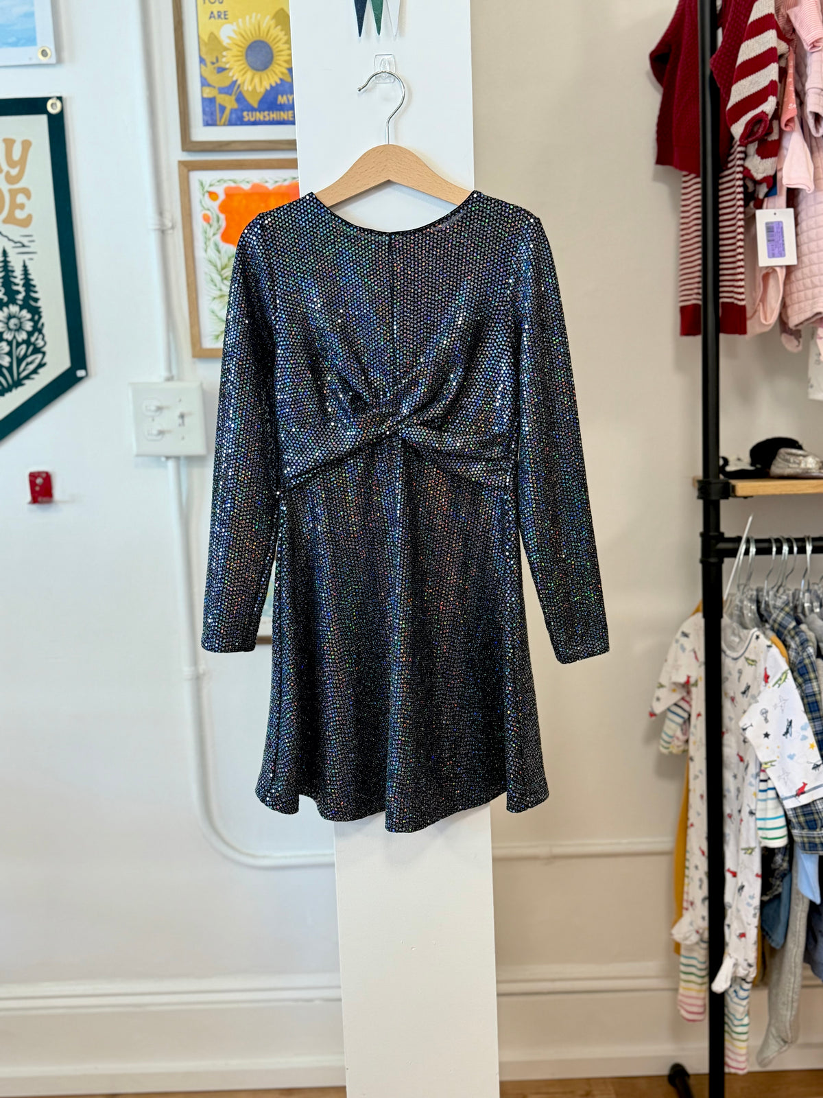 9, Zara, Black, Iridescent sequin long-sleeve twist front dress