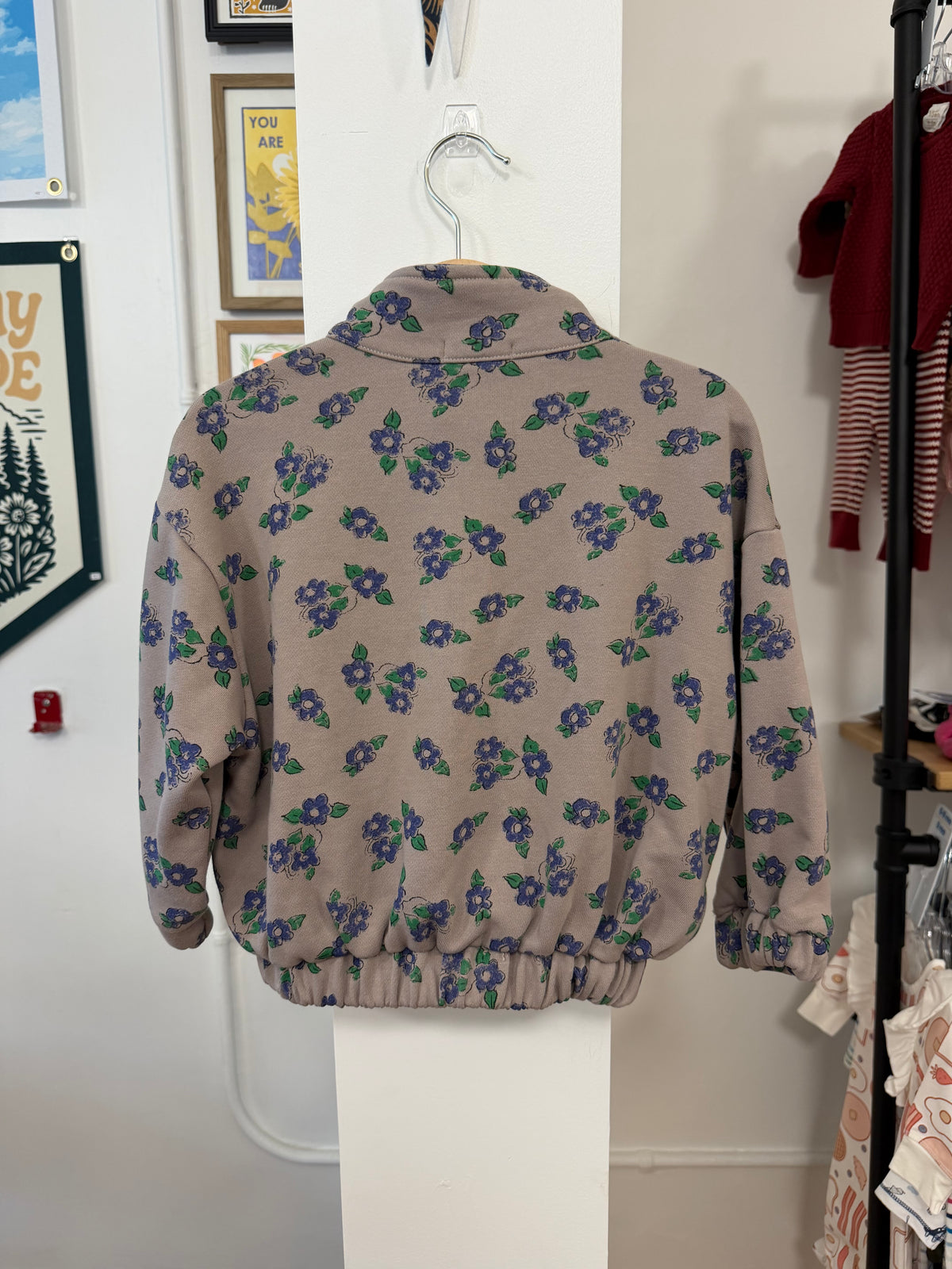 2/2T, Throwing Tiny Fits, Purple, Blue floral zip-up jacket, elastic waistband