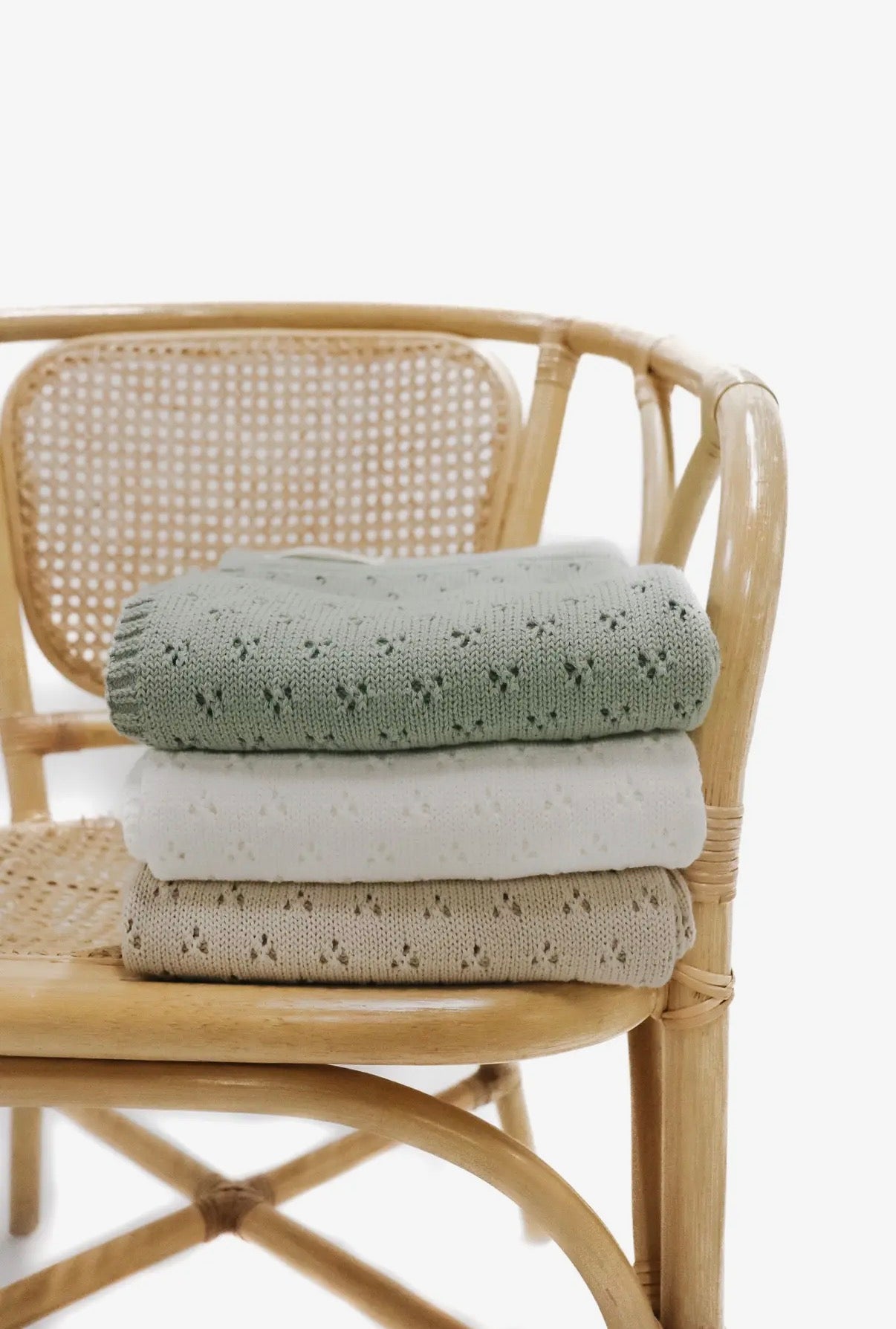 Little Mae & Co, Green, Pointelle Knit Blanket, 42” x 36” [wash cold & tumble dry low]