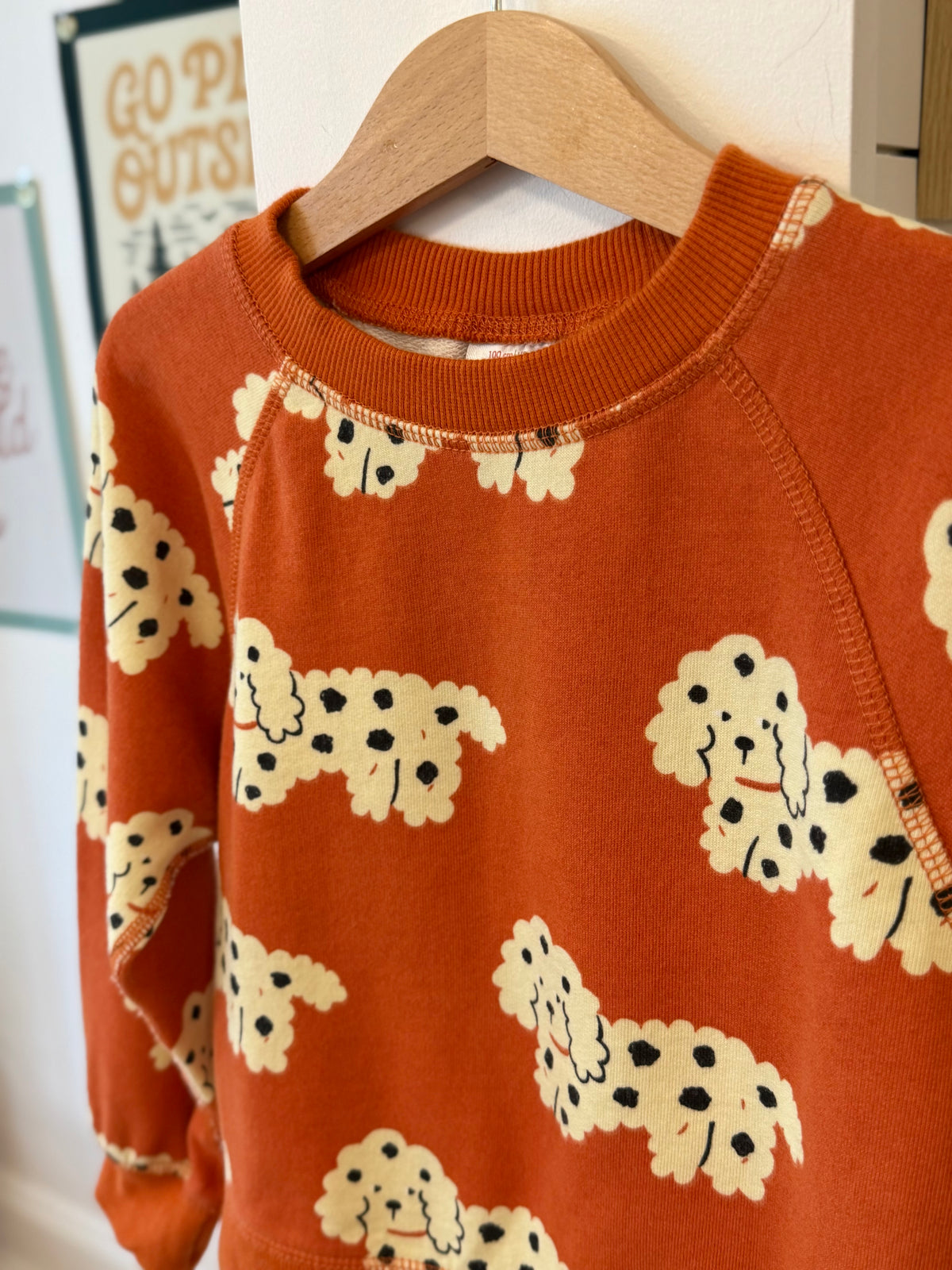 4/4T, Hanna Andersson, Orange, Fluffy spotted dog cotton terry sweatshirt