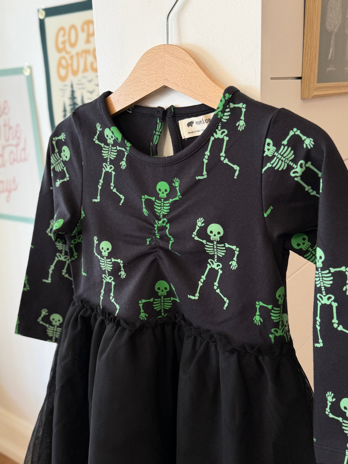 3/3T, Monica + Andy, Black, Skeleton Dance Party Long Sleeve Tulle Dress