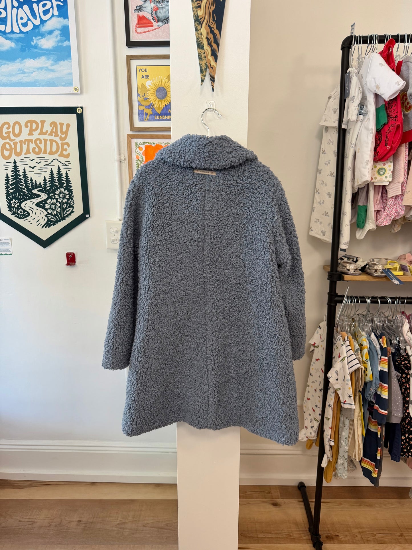 7-8, Konges Sløjd, Blue, Collared button-up sherpa jacket, embroidered poodle
