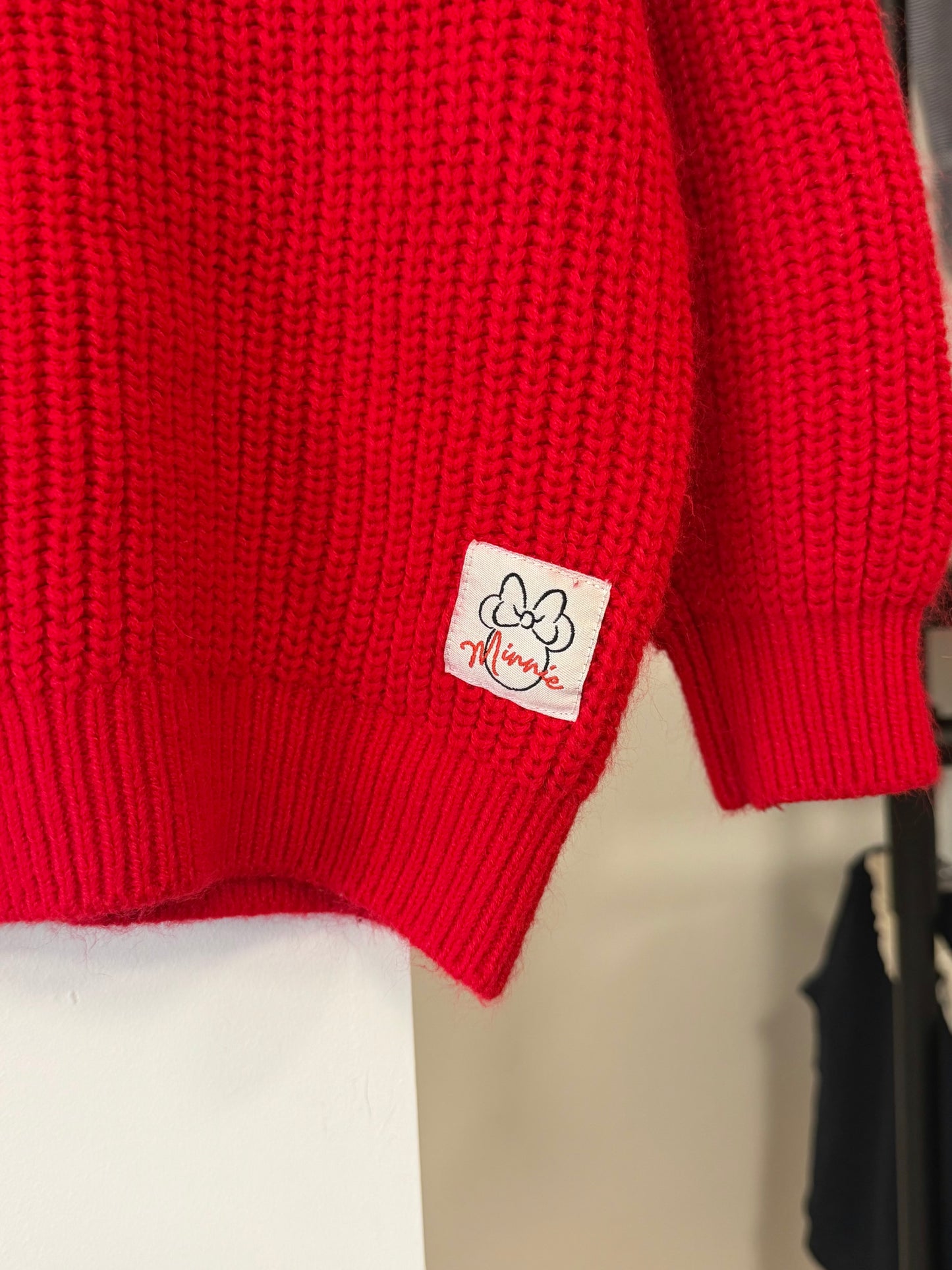4/4T, Disney, Red, Minnie embroidered cozy knit sweater, appliqué
