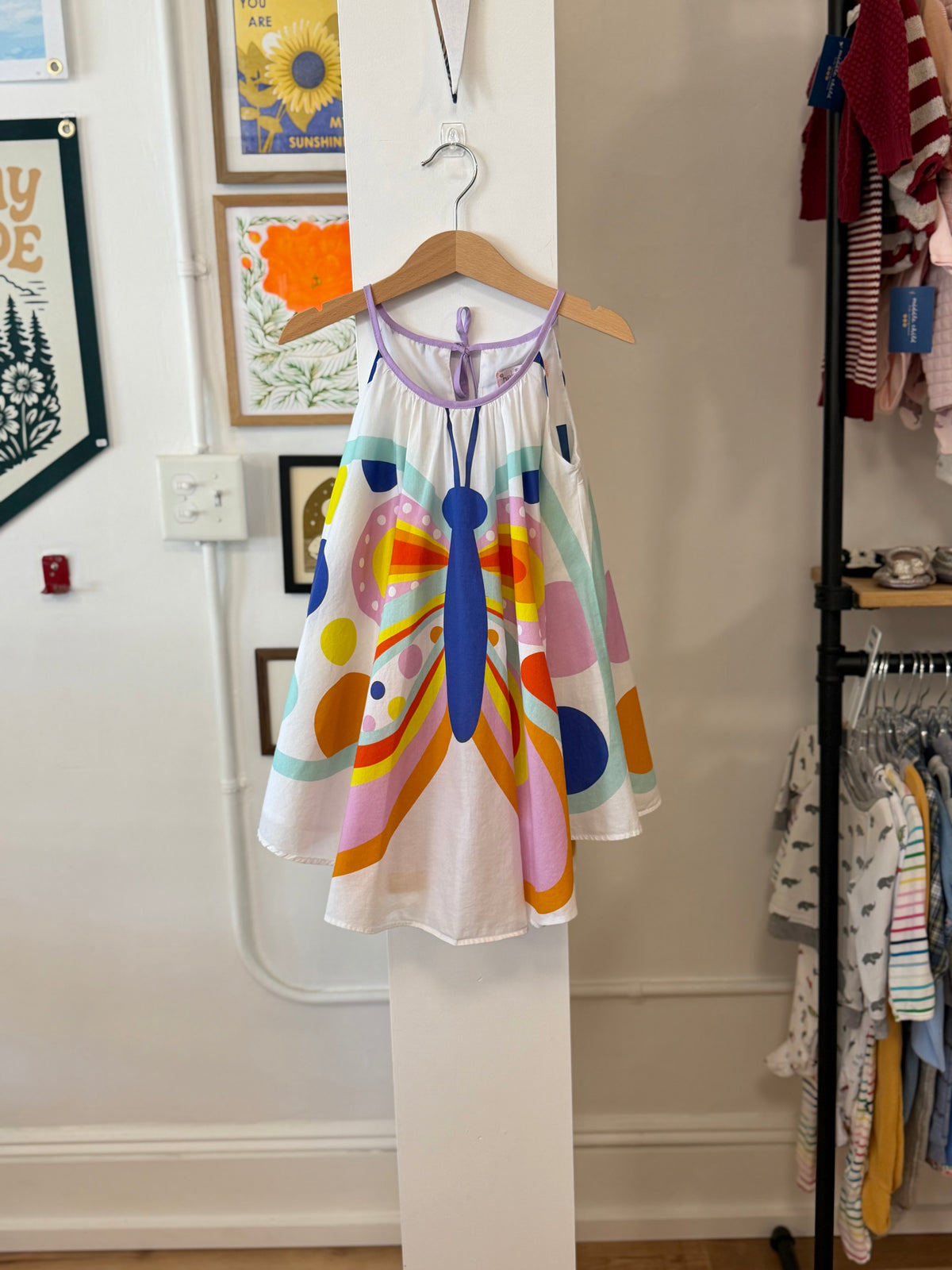 4/4T, Halabaloo, White, Spaghetti strap butterfly dress