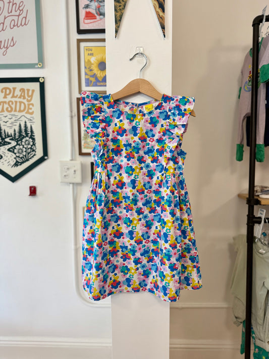 4-5, Boden, White, NEW w/ tags - Flutter sleeve bright simple floral print dress, blue/pink/green/red