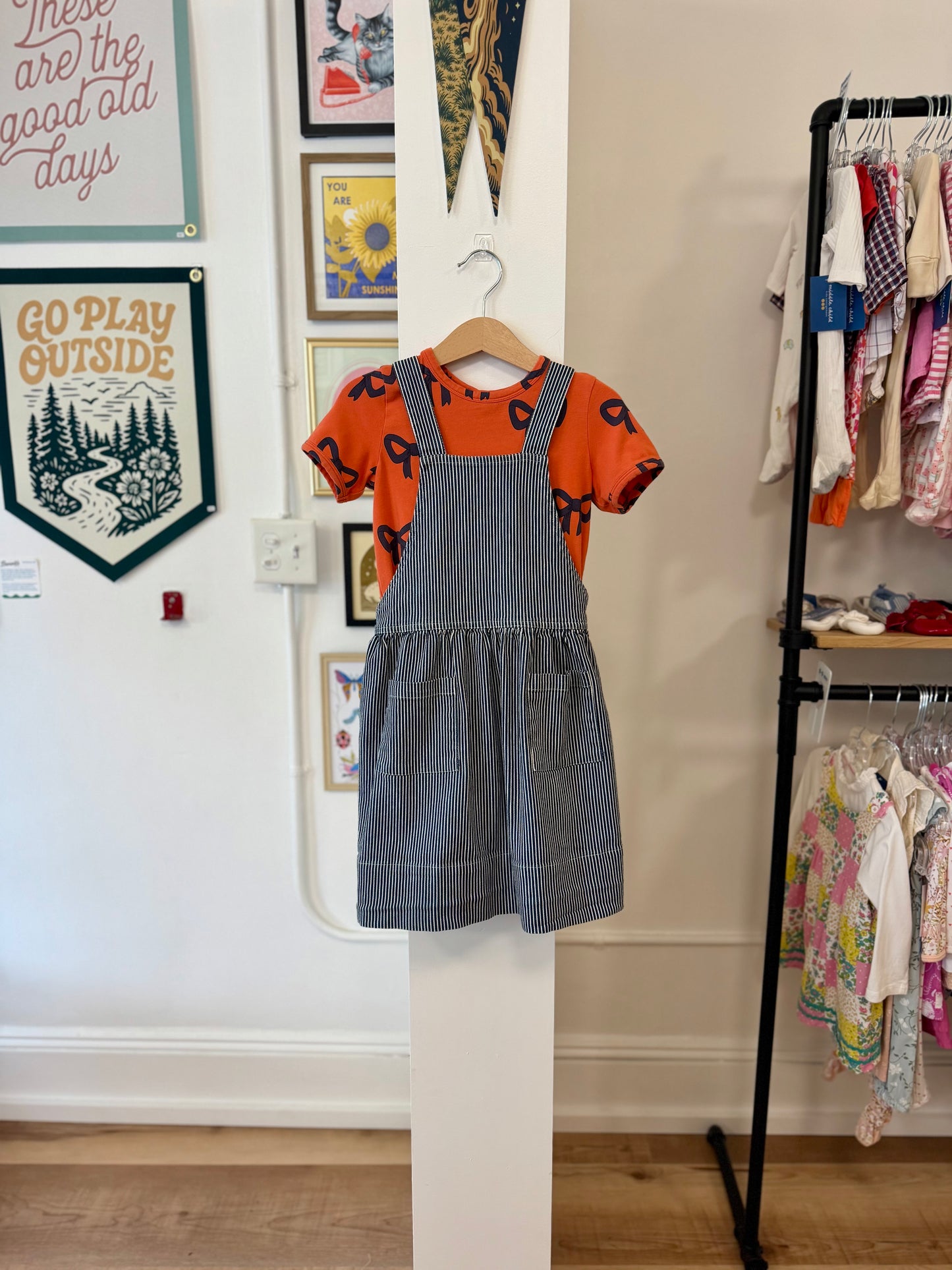 4-5, Mini Rodini, Red-orange, Navy bow print short-sleeve t-shirt