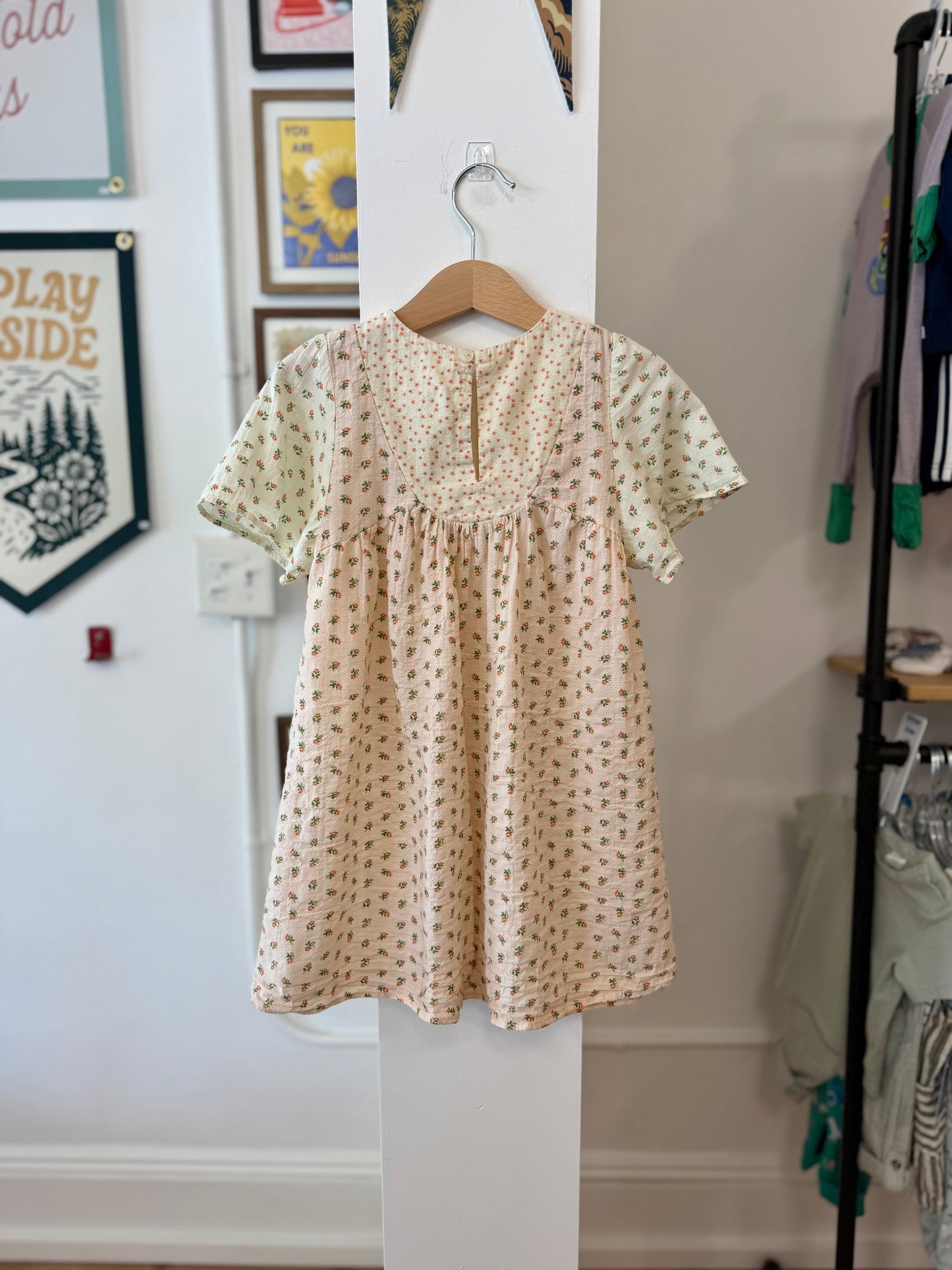 4-5, Zara, Pink, Patchwork floral short-sleeve dress