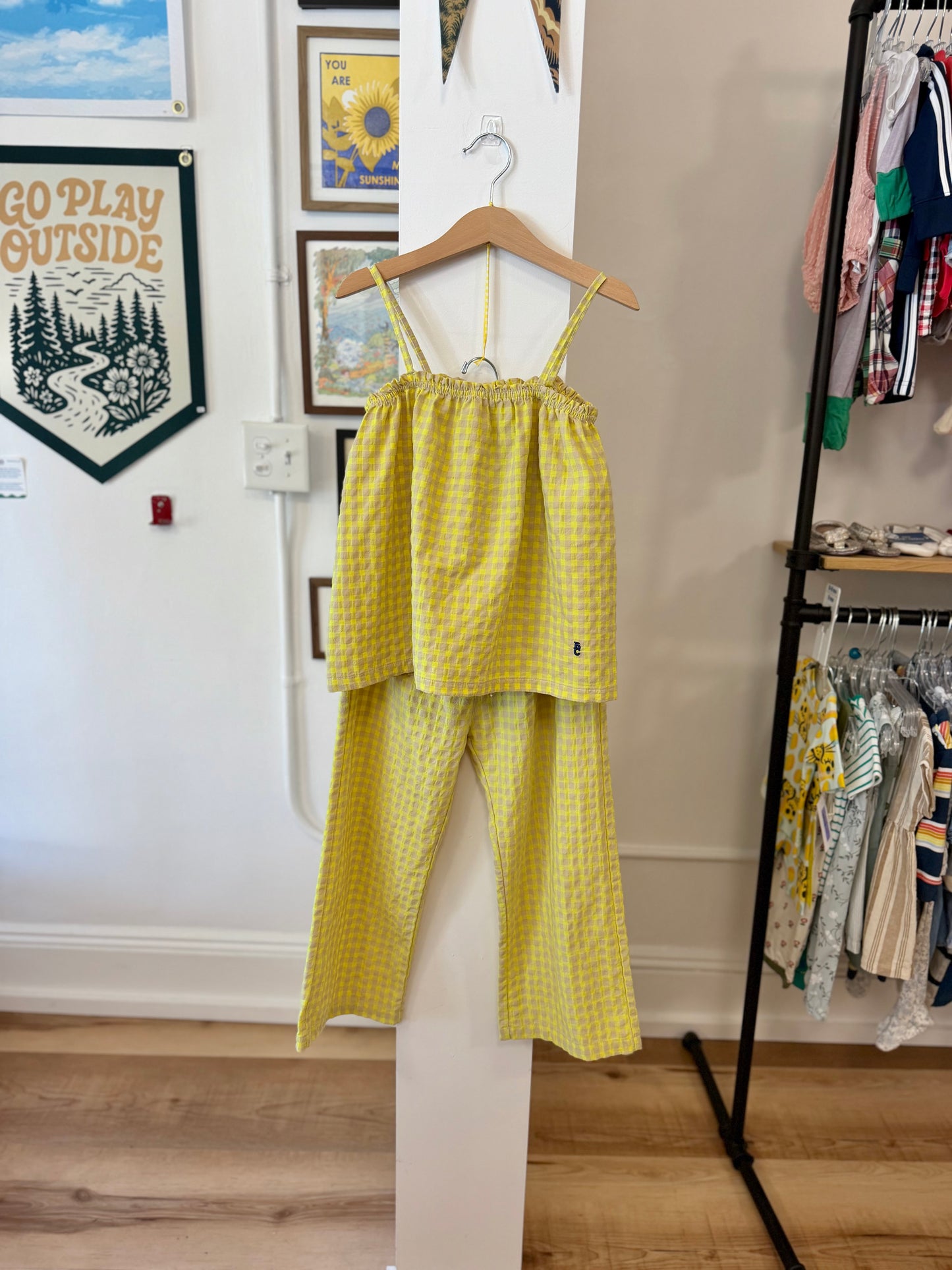 6-7, Bobo Choses, Yellow, Gingham tank top + pull-on pants SET