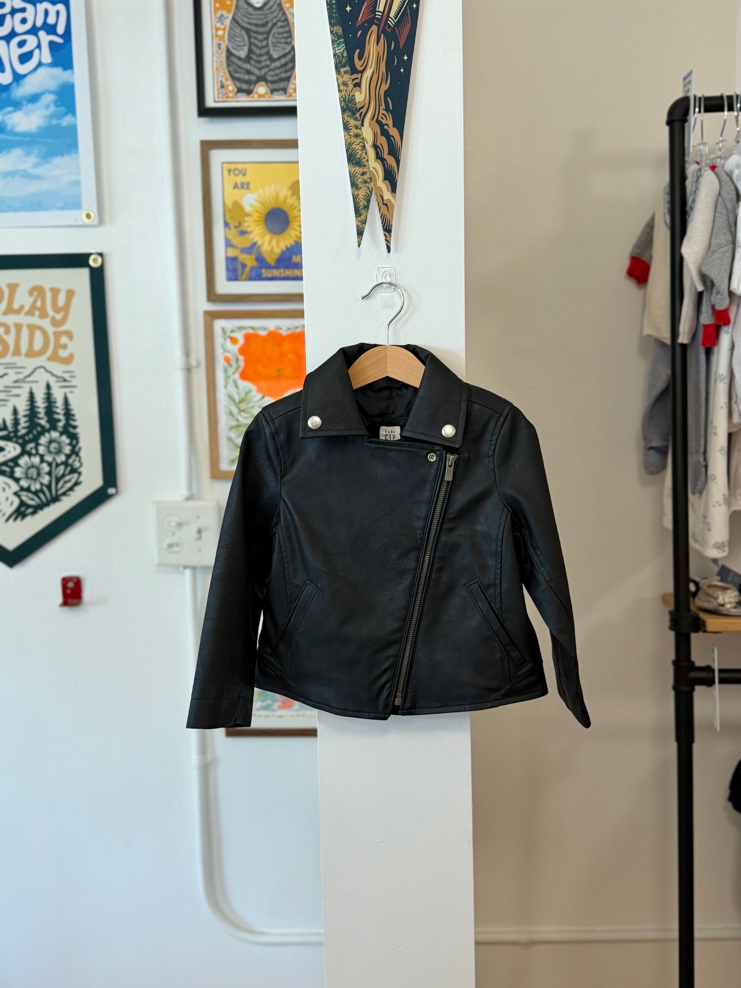 4/4T, babyGap, Black, Faux leather zip moto jacket - NEVER WORN