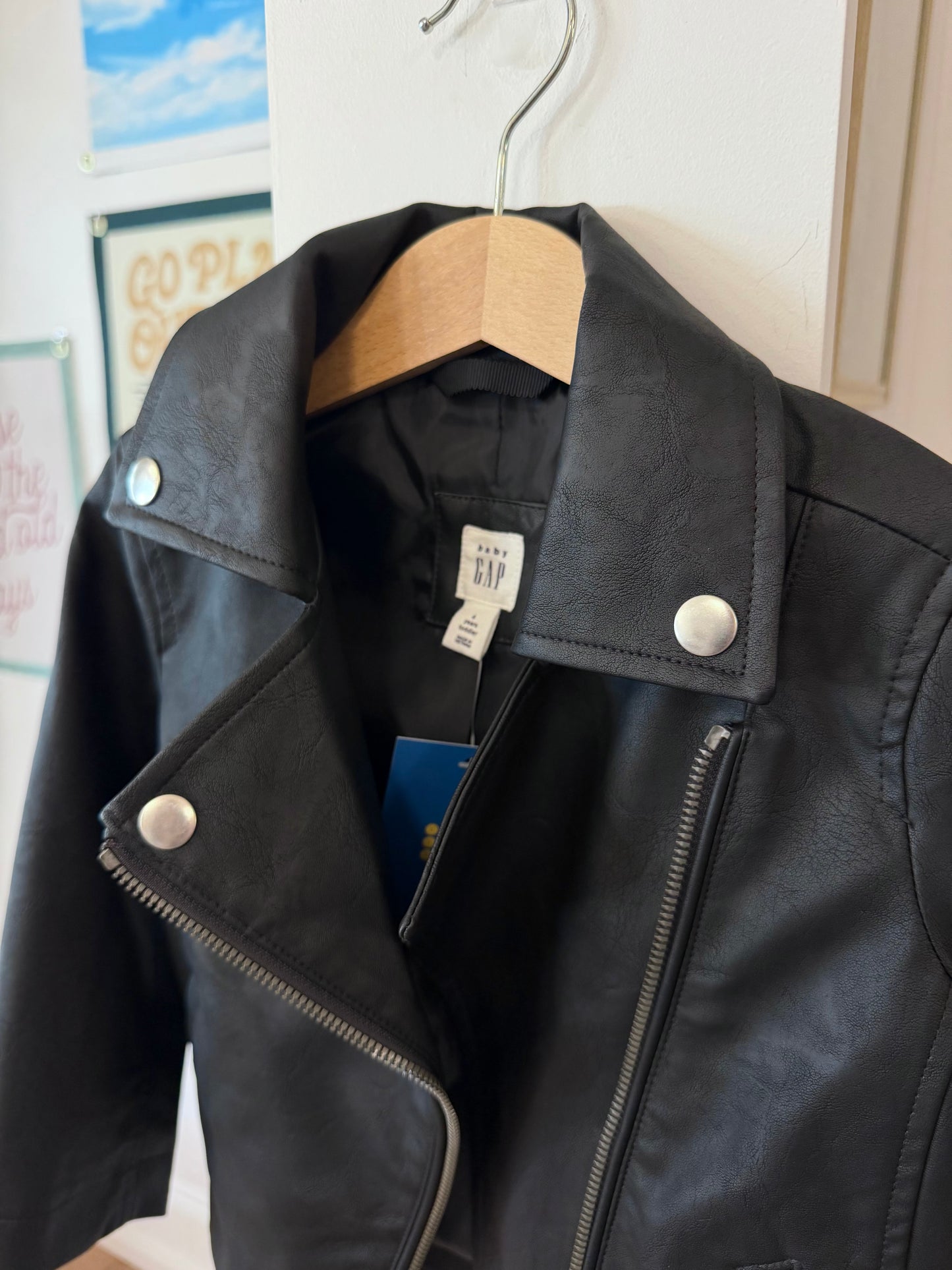4/4T, babyGap, Black, Faux leather zip moto jacket - NEVER WORN