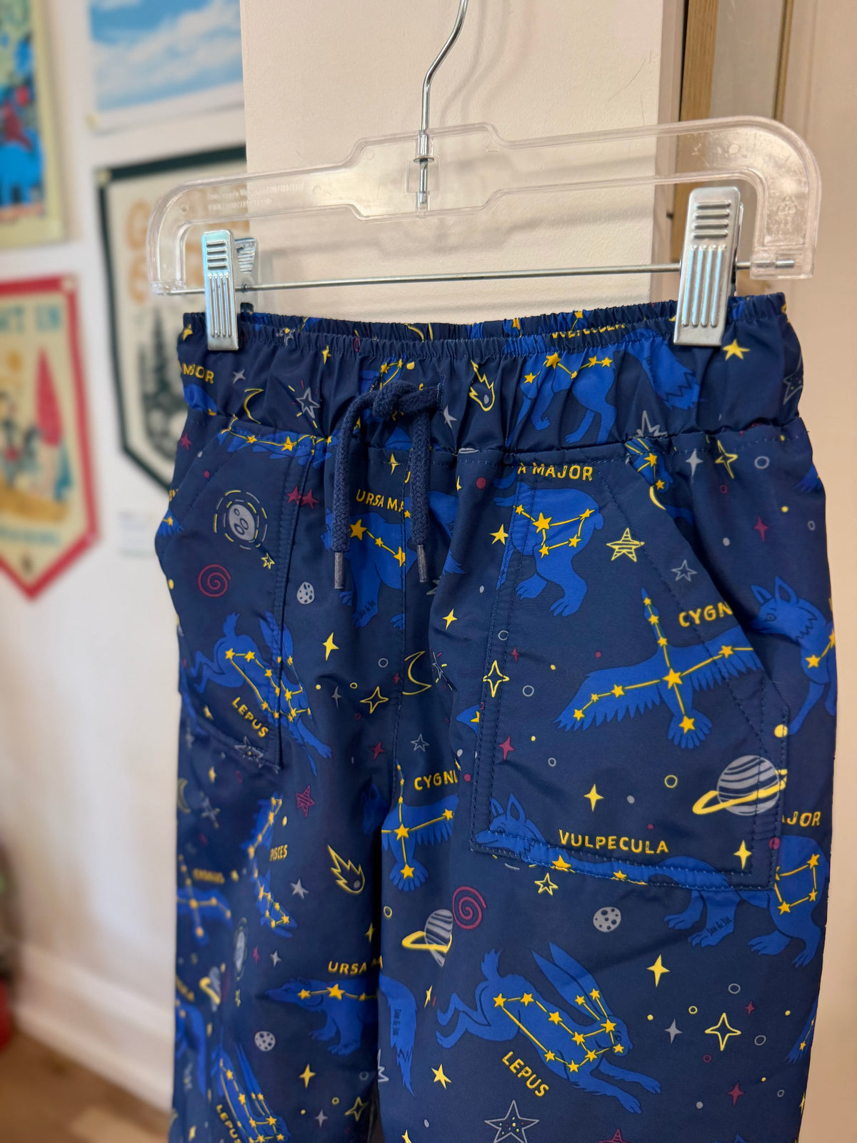 3/3T, Jan & Jul, Blue, Constellation fleece-lined drawstring snow / rain pants