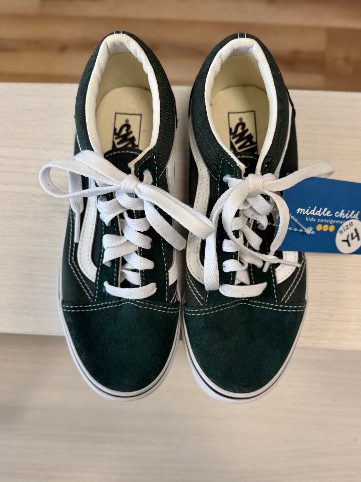 Size Youth 4, Vans, Green, NEW w/o tags- Old Skool suede & canvas lace-up sneakers