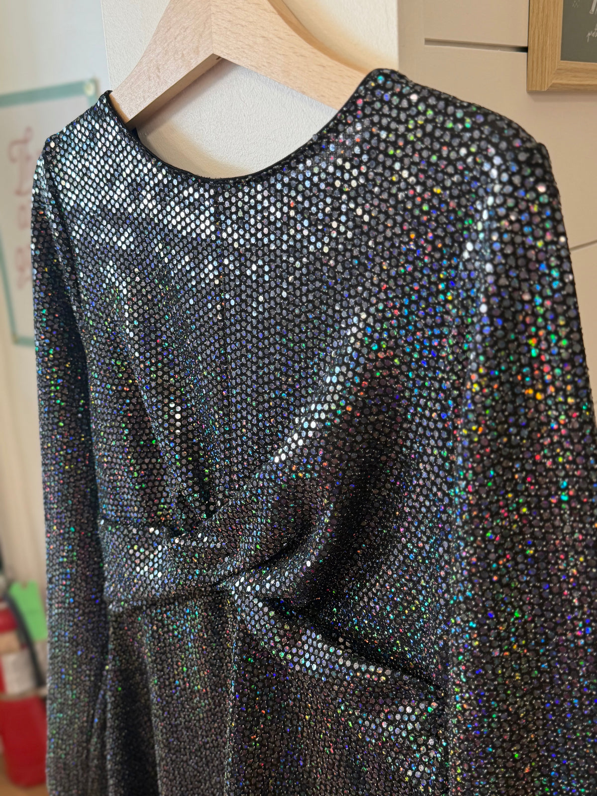 9, Zara, Black, Iridescent sequin long-sleeve twist front dress