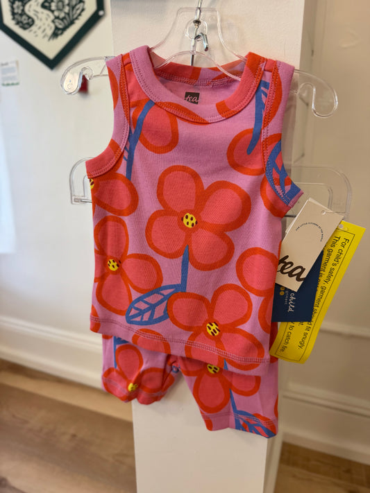 6-9 mo, Tea Collection, Pink, NEW w/ tags - Red/blue floral tank top + shorts pajama SET