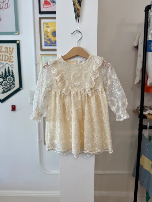18-24 mo, Zara, Cream, Floral lace sheer long-sleeves dress