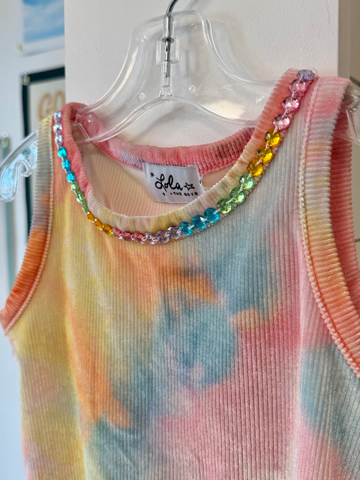 4/4T, Lola + The Boys, Pink, Ribbed rainbow gem tank top + shorts SET