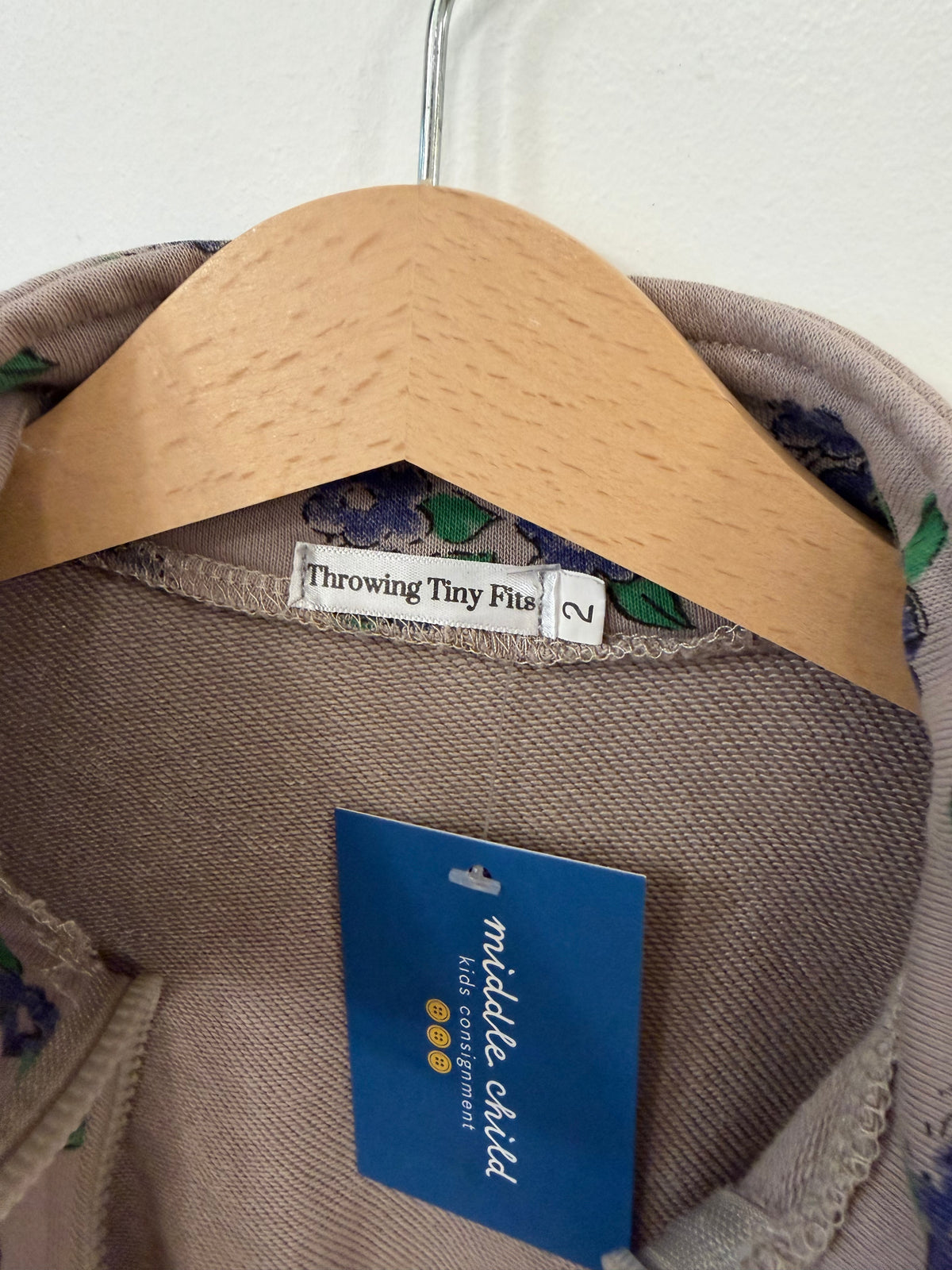 2/2T, Throwing Tiny Fits, Purple, Blue floral zip-up jacket, elastic waistband