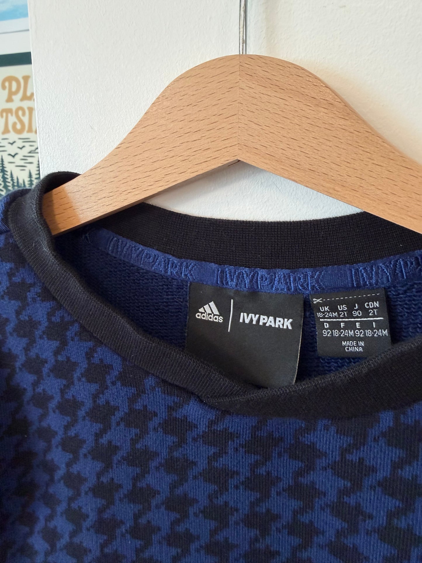 2/2T, Adidas x Ivy Park [Beyoncé], Black, Blue houndstooth pullover sweatshirt
