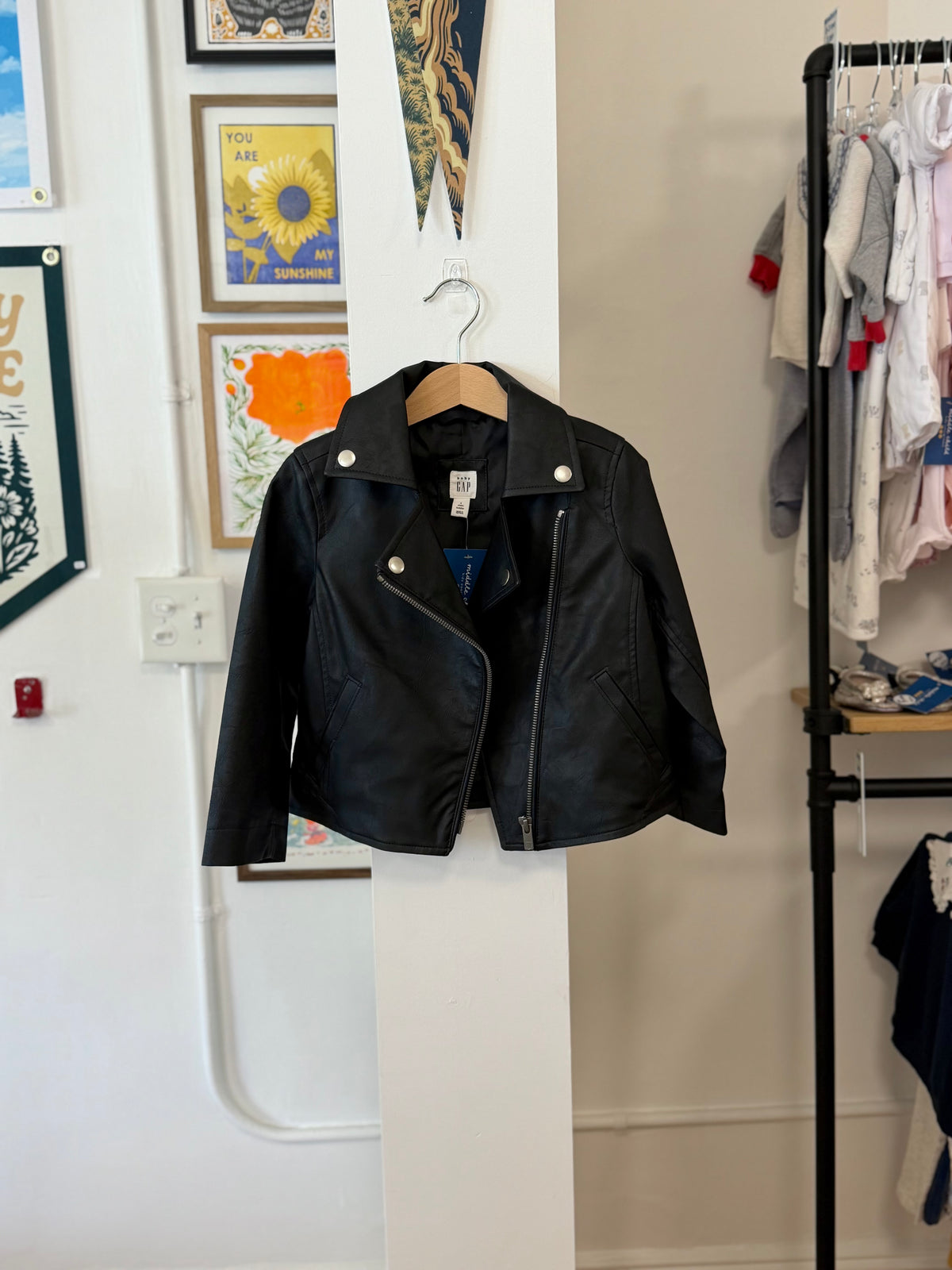 4/4T, babyGap, Black, Faux leather zip moto jacket - NEVER WORN