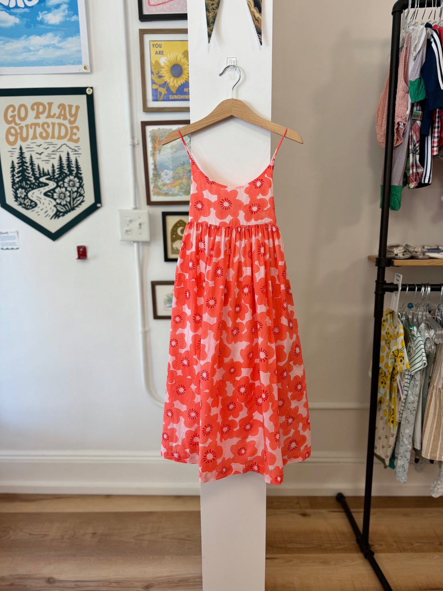 8, Little Paisley People, Pink, Neon block print floral cross back spaghetti strap maxi dress