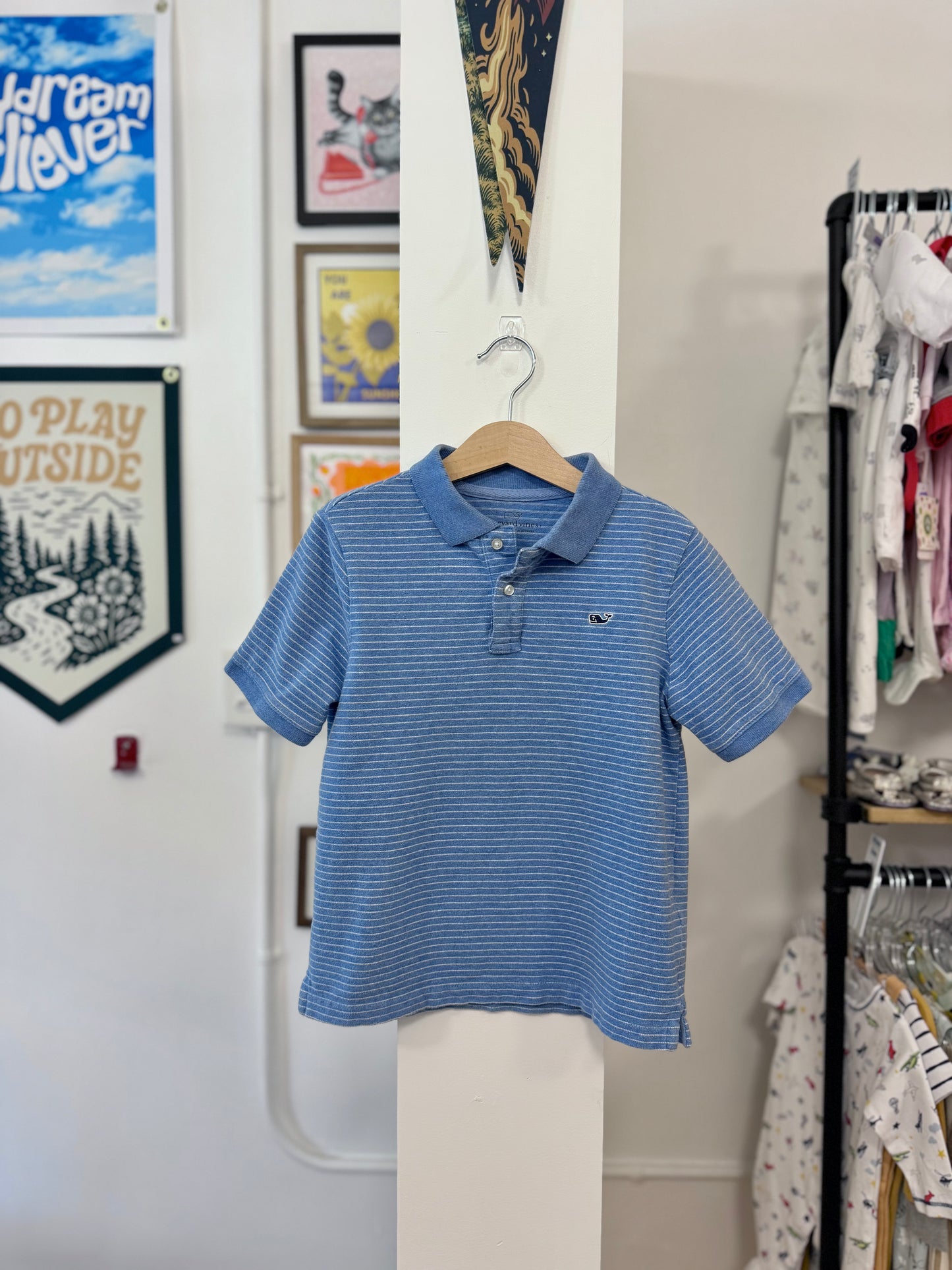6, Vineyard Vines, Blue, Two-toned striped polo shirt