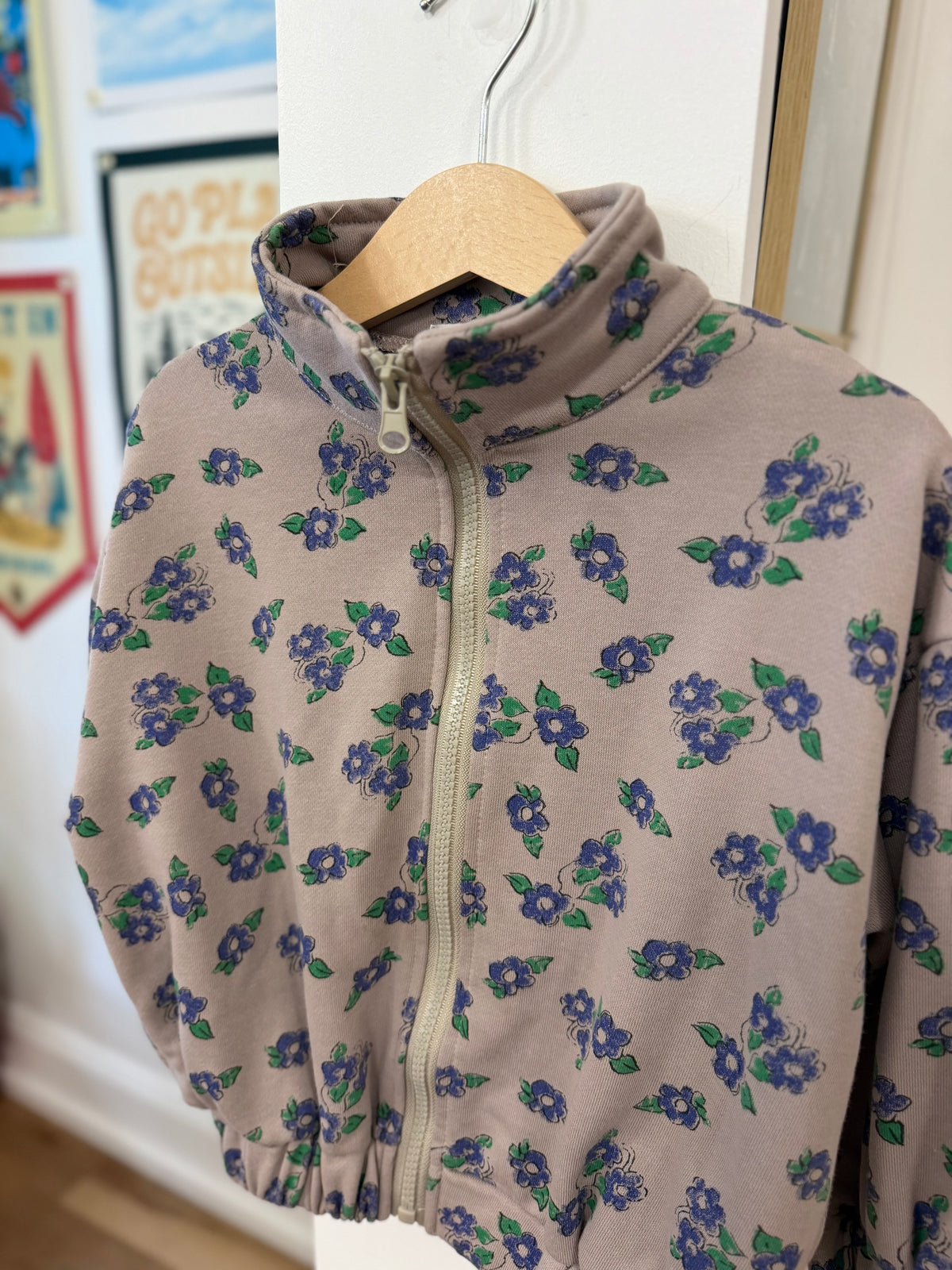 2/2T, Throwing Tiny Fits, Purple, Blue floral zip-up jacket, elastic waistband