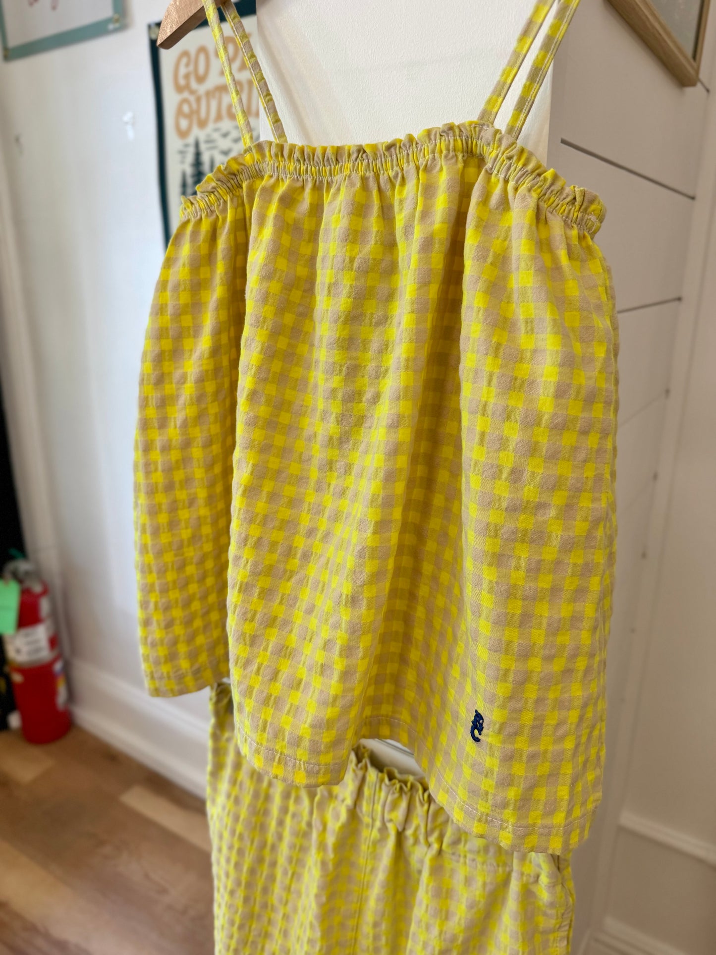 6-7, Bobo Choses, Yellow, Gingham tank top + pull-on pants SET