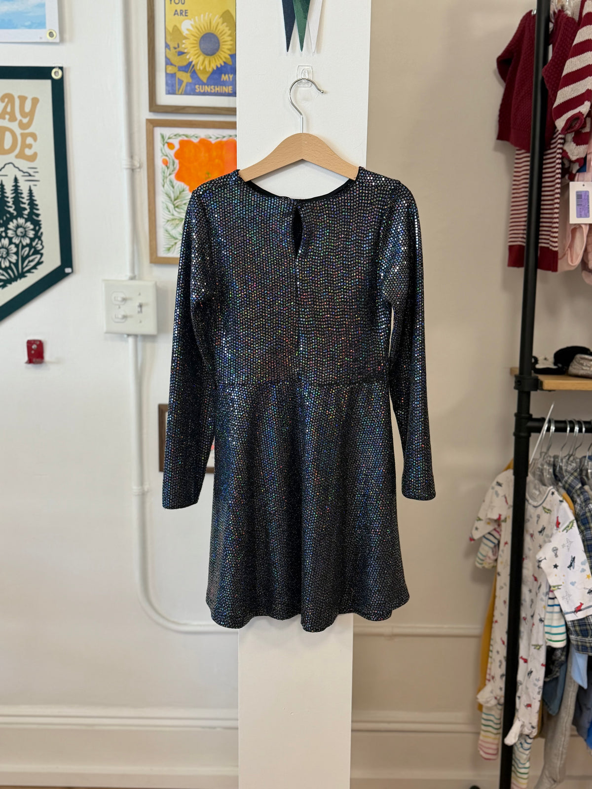 9, Zara, Black, Iridescent sequin long-sleeve twist front dress