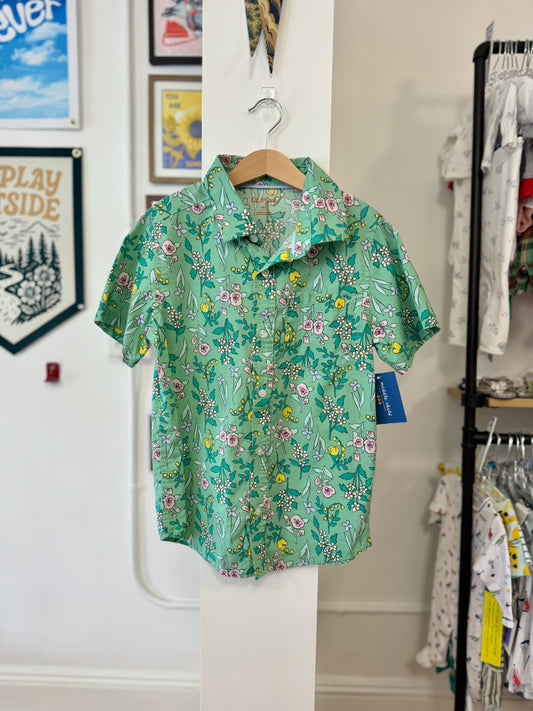 8, Cat & Jack, Green, Pink/yellow floral short-sleeve button-down shirt