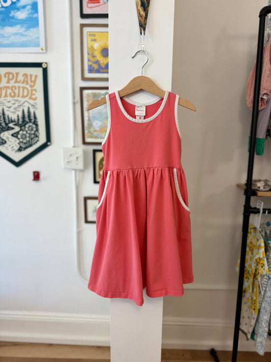 5/5T, Hanna Andersson, Pink, Racerback dress with pockets, white trim