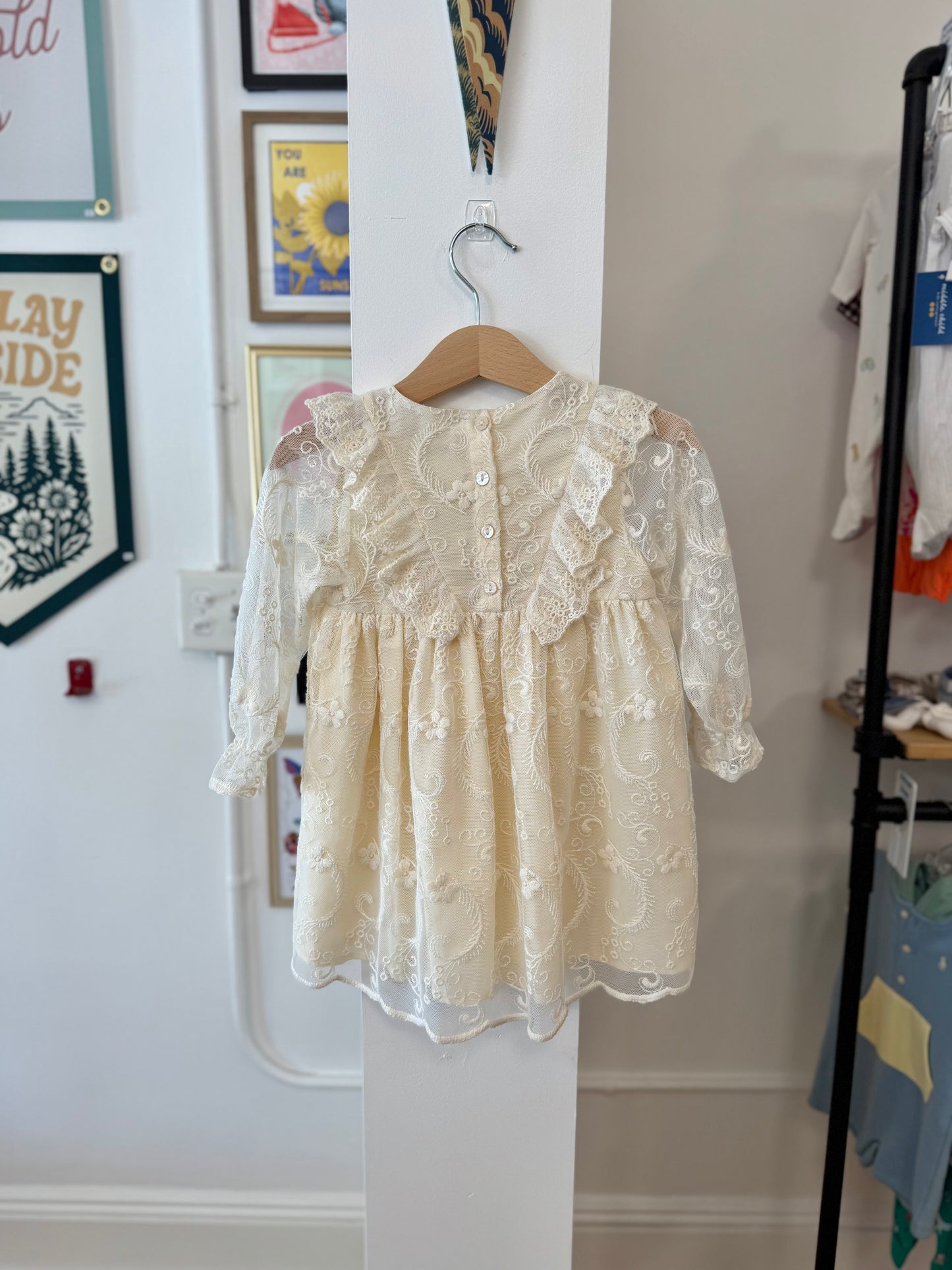18-24 mo, Zara, Cream, Floral lace sheer long-sleeves dress