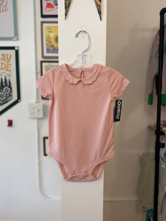 24 mo, OshKosh B'Gosh, Pink, NEW w/ tags - Embroidered scalloped collar short-sleeve bodysuit