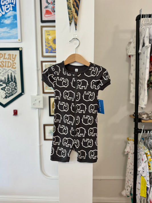 2/2T, Tea Collection, Grey, White elephant zip-up short-sleeve romper / sleep & play