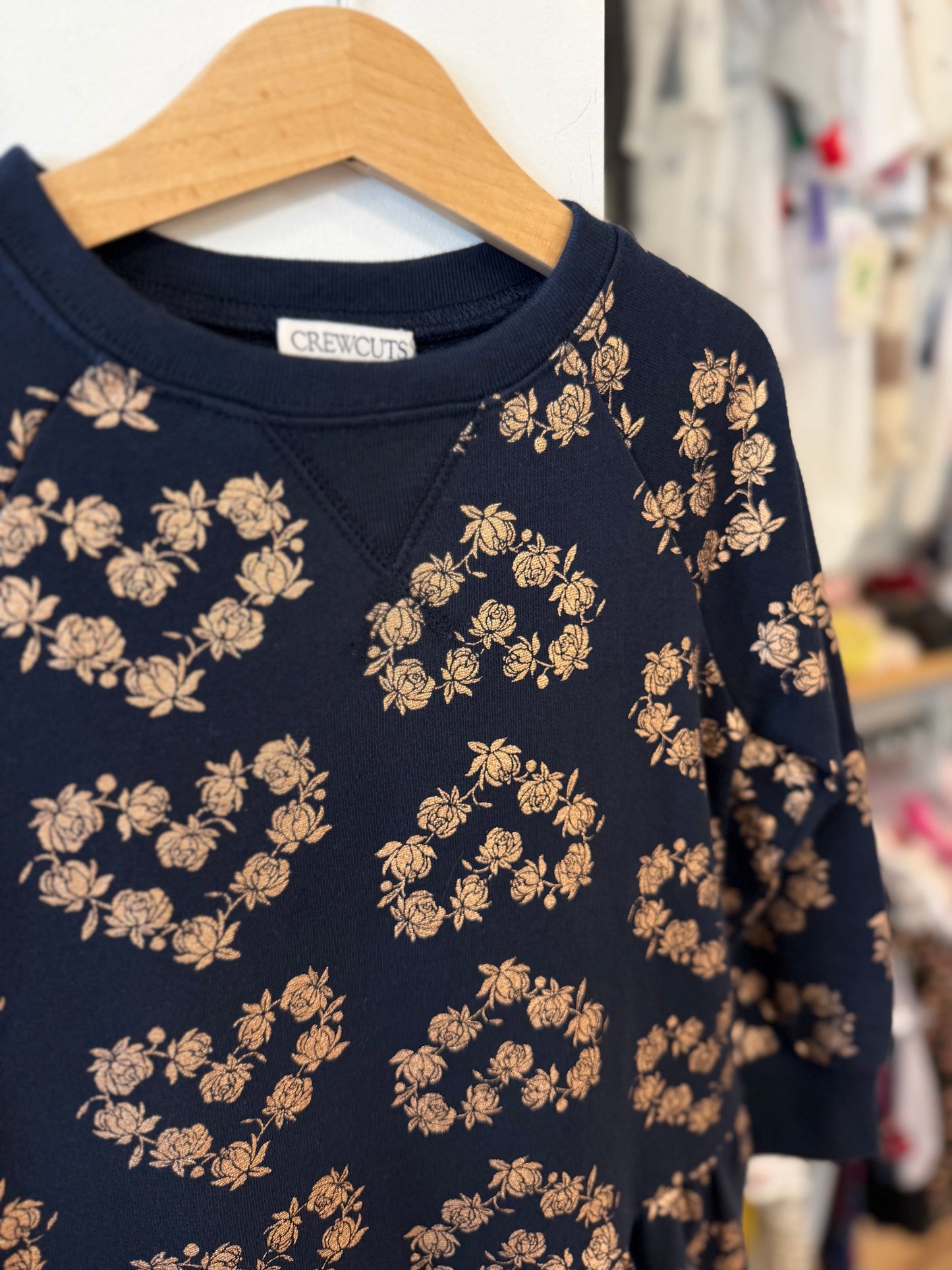 4/4T, J.Crew Crewcuts, Blue, NEW w/ tags - Terry drop waist sweatshirt dress, metallic foil flower hearts