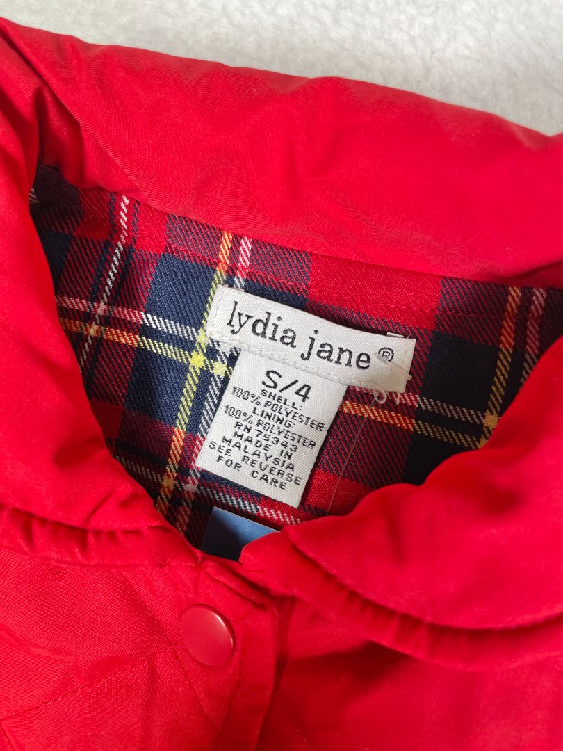 4/4T, Lydia Jane, Red, Quilted snap-up jacket, plaid lining