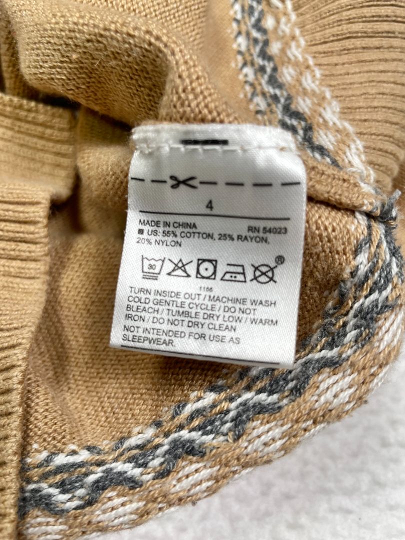 4/4T, Zara, Brown, Floral Fair Isle sweater, bishop sleeves, turtleneck / fold-over collar