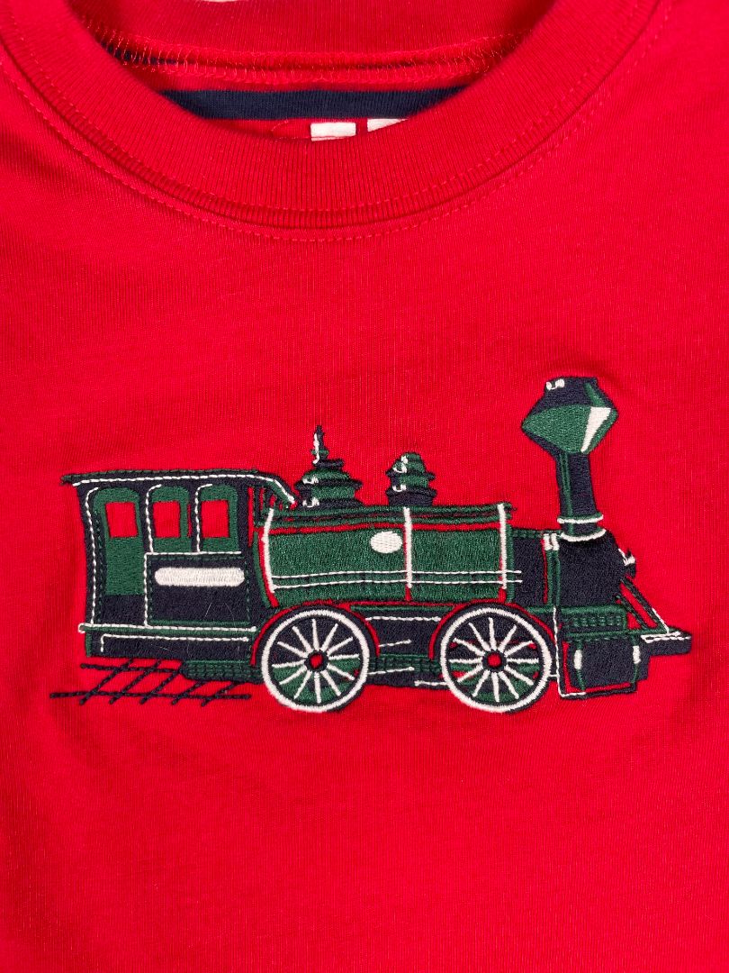 12-18 mo, Janie and Jack, Red, Embroidered train double-layer cotton long-sleeve shirt