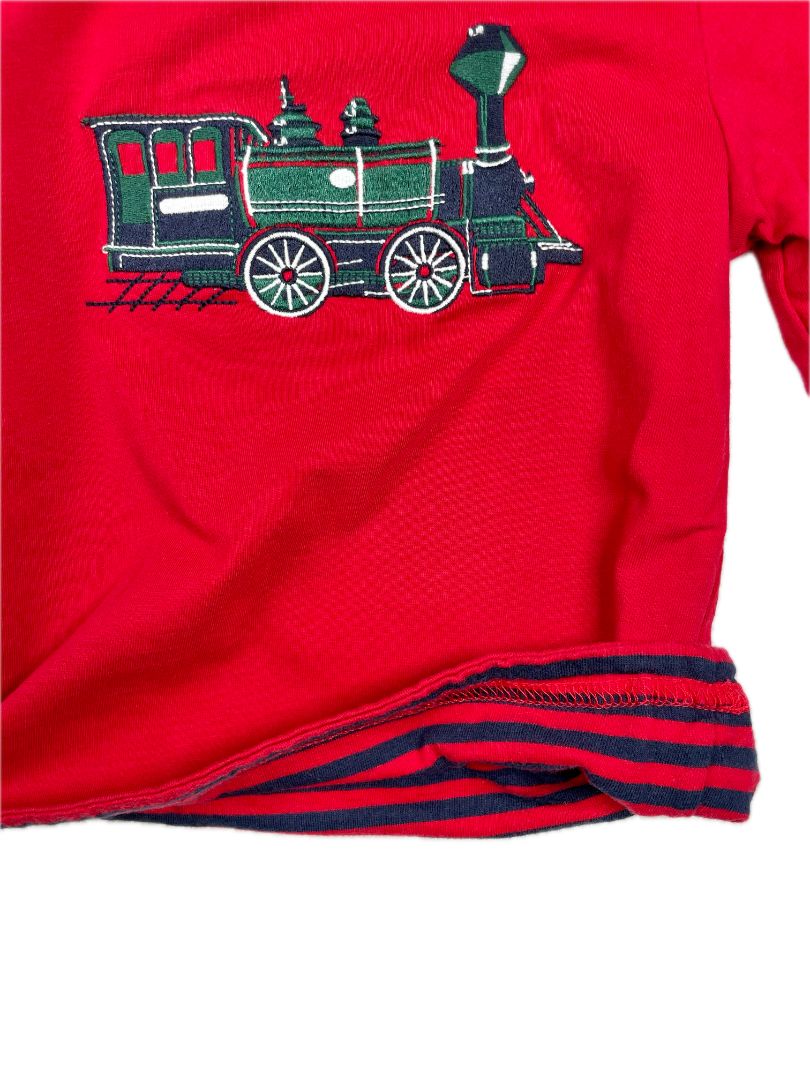 12-18 mo, Janie and Jack, Red, Embroidered train double-layer cotton long-sleeve shirt