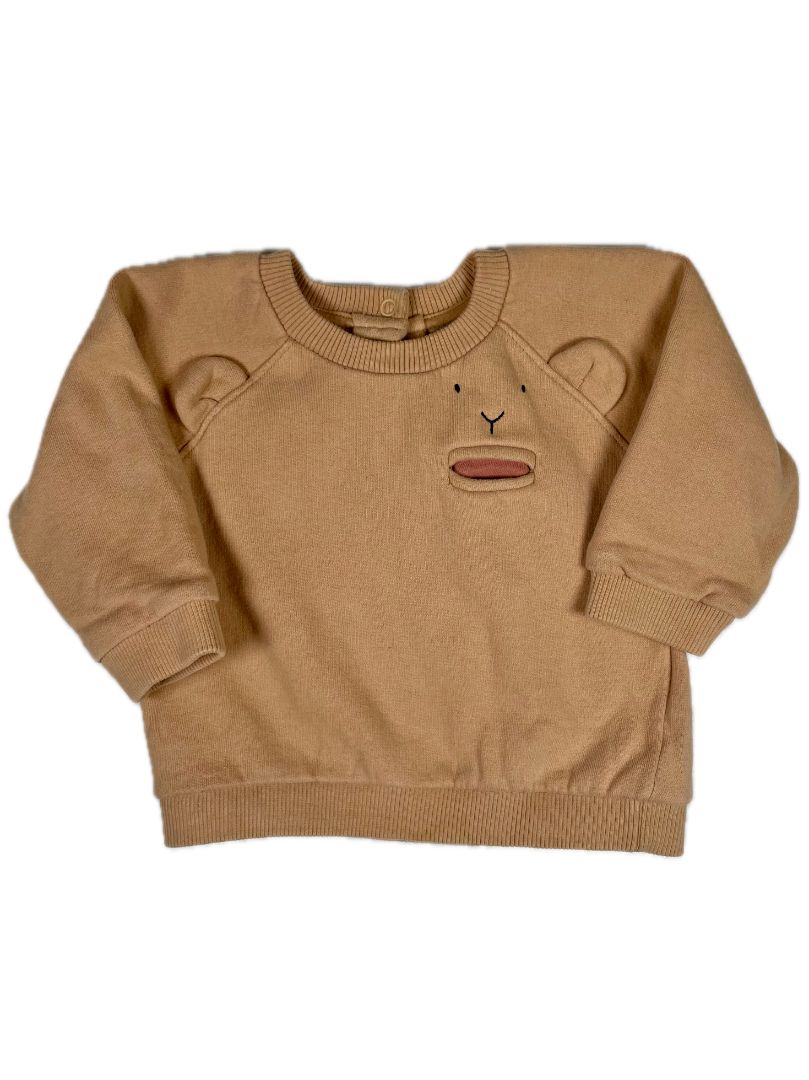 18 mo, Émile et Ida, Brown, Monkey sweatshirt w/ 3D ears and stick-out tongue pocket