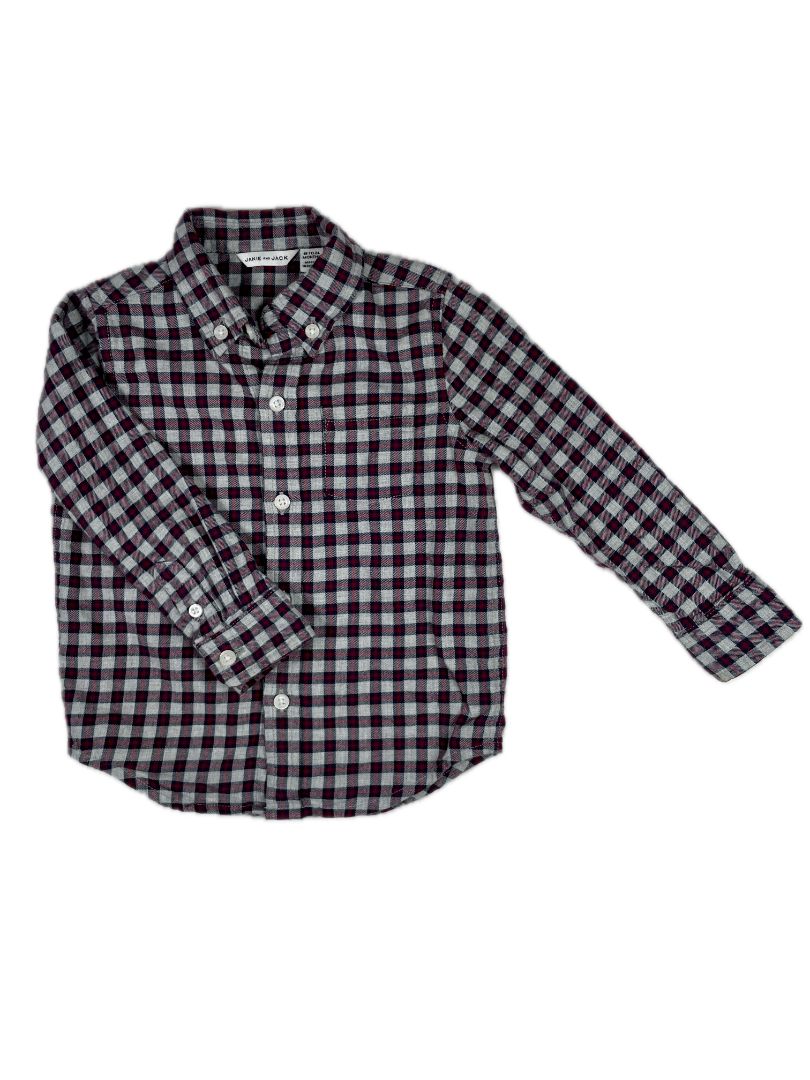 18-24 mo Janie and Jack, Grey, Plaid flannel button-up shirt, navy/red square